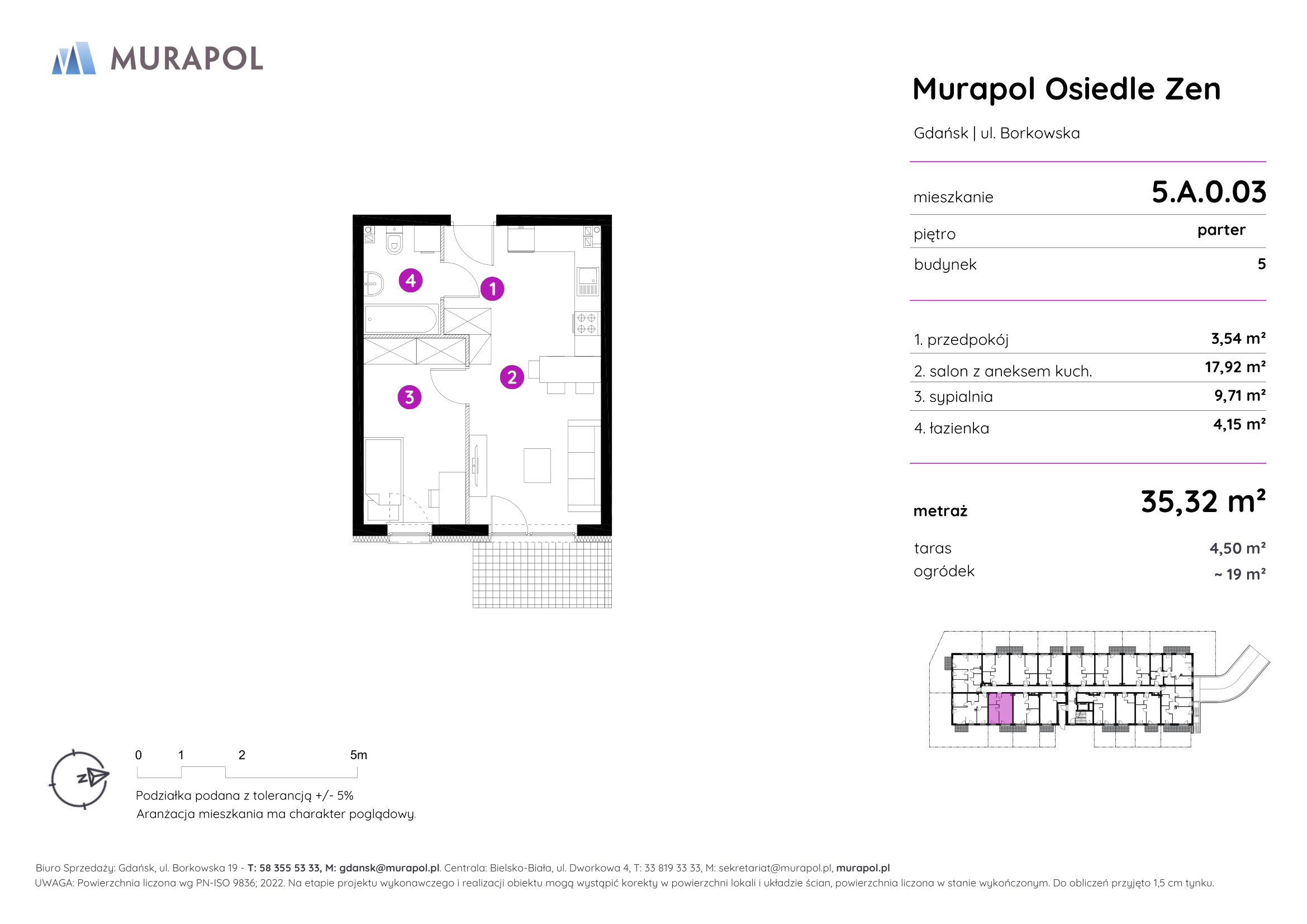 Mieszkanie 35,32 m², parter, oferta nr 5.A.0.03, Murapol Osiedle Zen, Gdańsk, Orunia Górna-Gdańsk Południe, Maćkowy, ul. Borkowska-idx