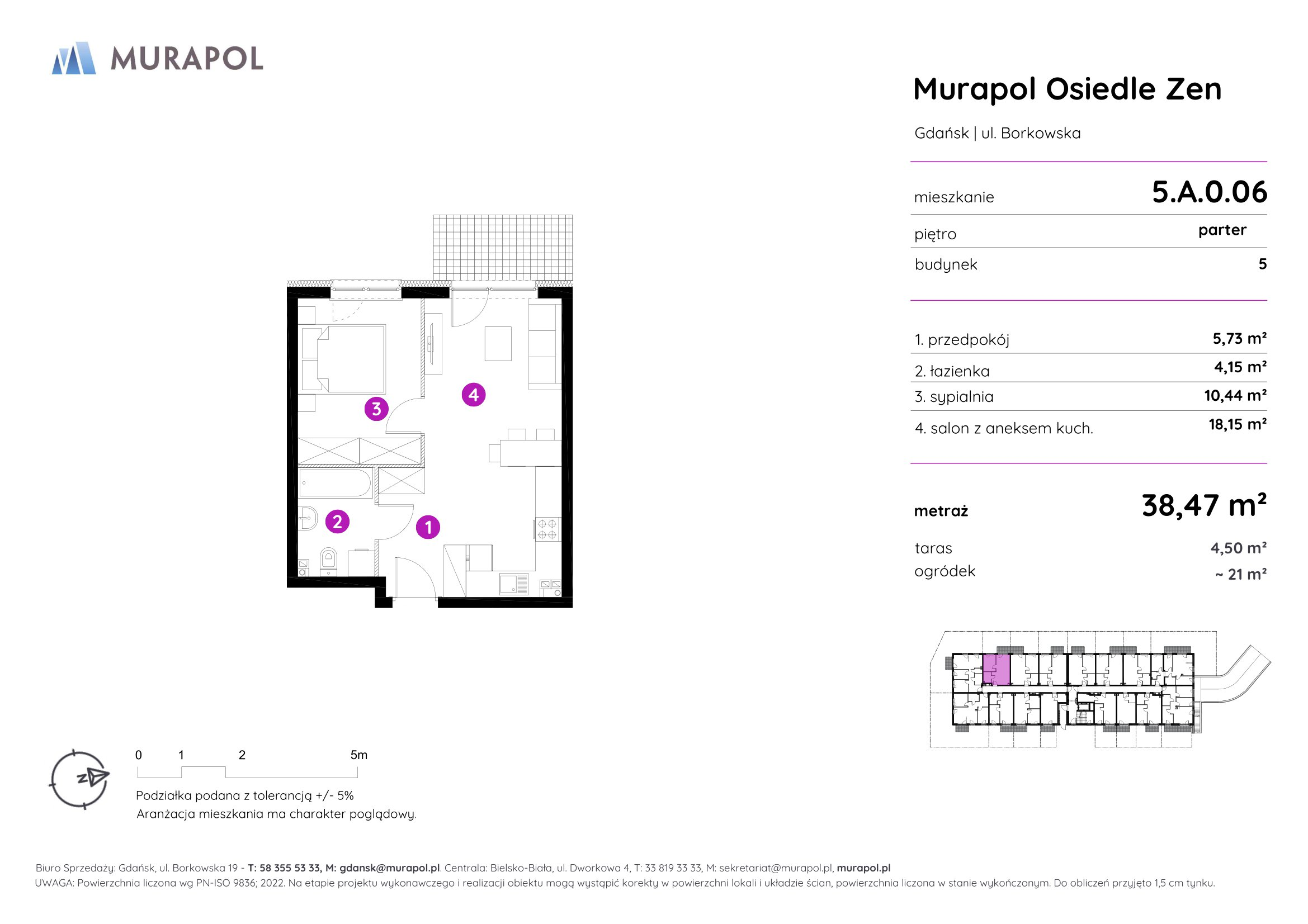 Mieszkanie 38,47 m², parter, oferta nr 5.A.0.06, Murapol Osiedle Zen, Gdańsk, Orunia Górna-Gdańsk Południe, Maćkowy, ul. Borkowska-idx