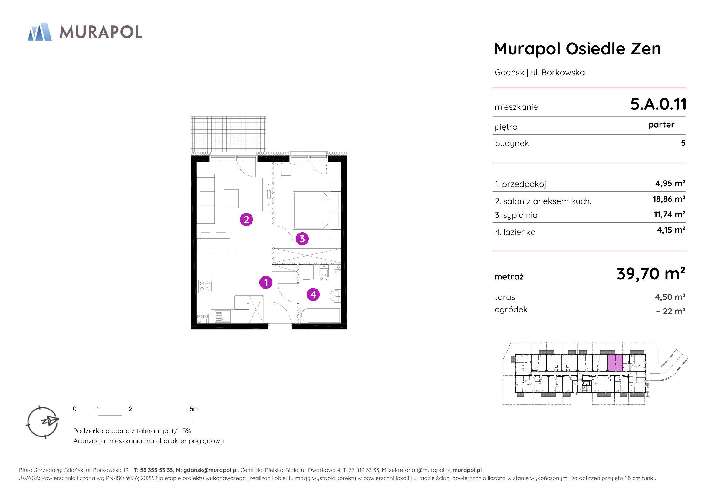 Mieszkanie 39,70 m², parter, oferta nr 5.A.0.11, Murapol Osiedle Zen, Gdańsk, Orunia Górna-Gdańsk Południe, Maćkowy, ul. Borkowska-idx