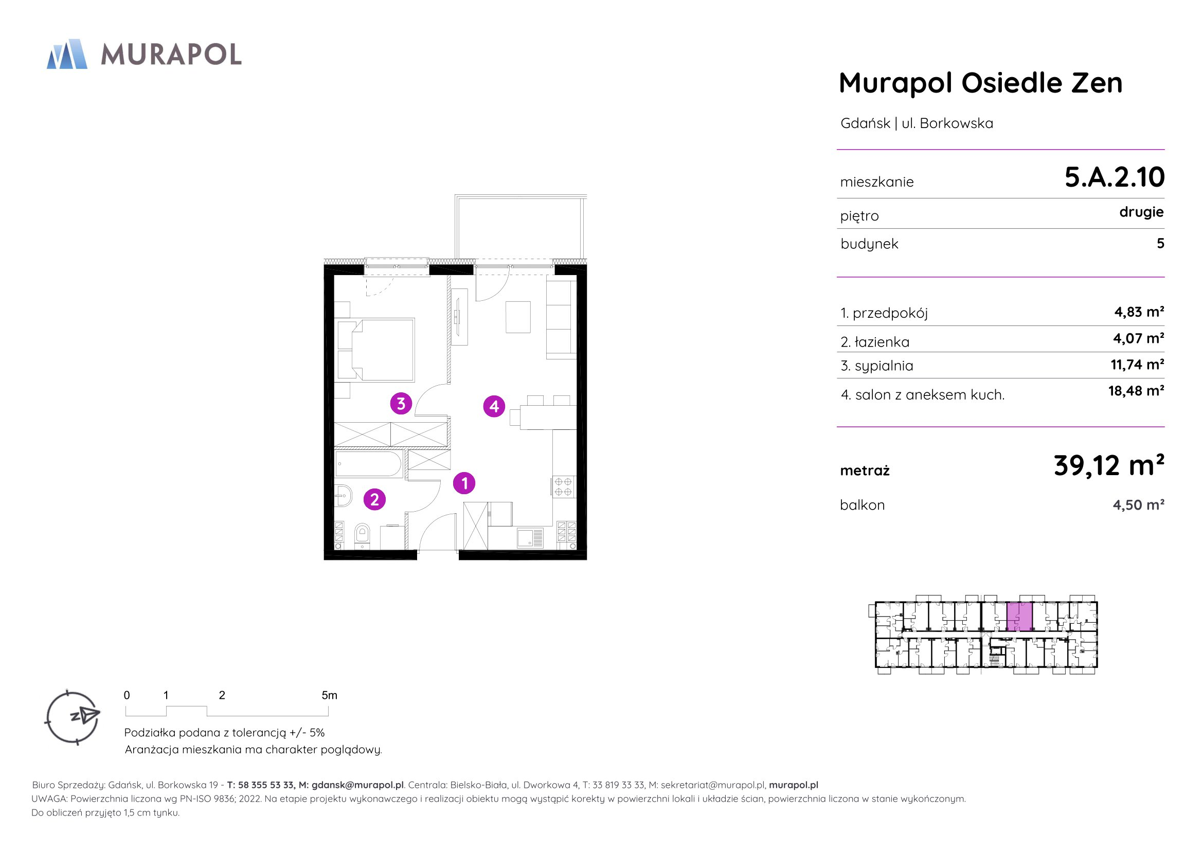 Mieszkanie 39,12 m², piętro 2, oferta nr 5.A.2.10, Murapol Osiedle Zen, Gdańsk, Orunia Górna-Gdańsk Południe, Maćkowy, ul. Borkowska-idx