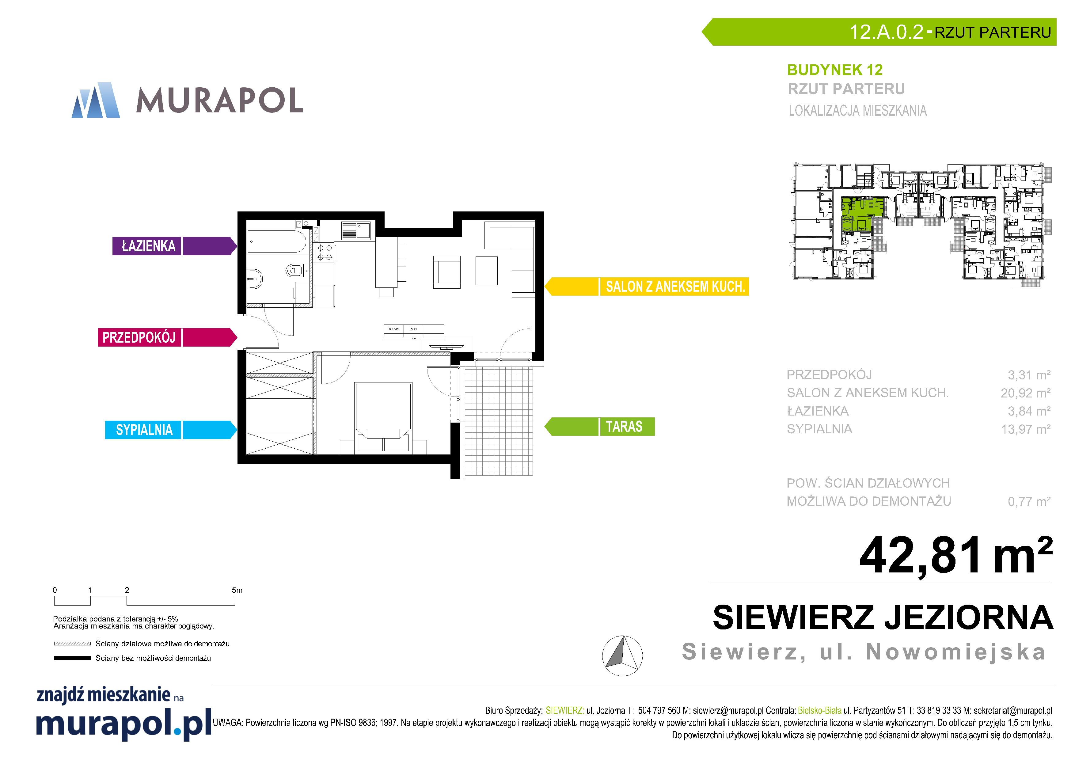 Mieszkanie 42,81 m², parter, oferta nr 12.A.0.2, Murapol Siewierz Jeziorna - Gotowe mieszkania, Siewierz, ul. Jeziorna 153-idx