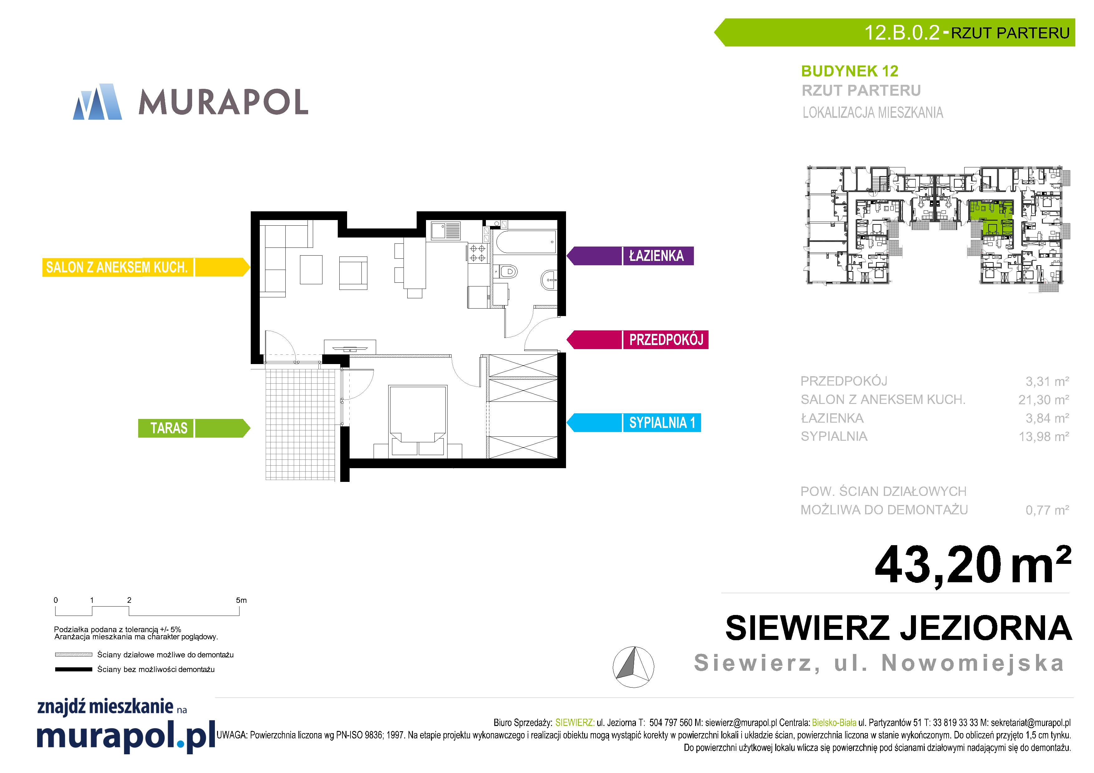 Mieszkanie 43,20 m², parter, oferta nr 12.B.0.2, Murapol Siewierz Jeziorna - Gotowe mieszkania, Siewierz, ul. Jeziorna 153-idx