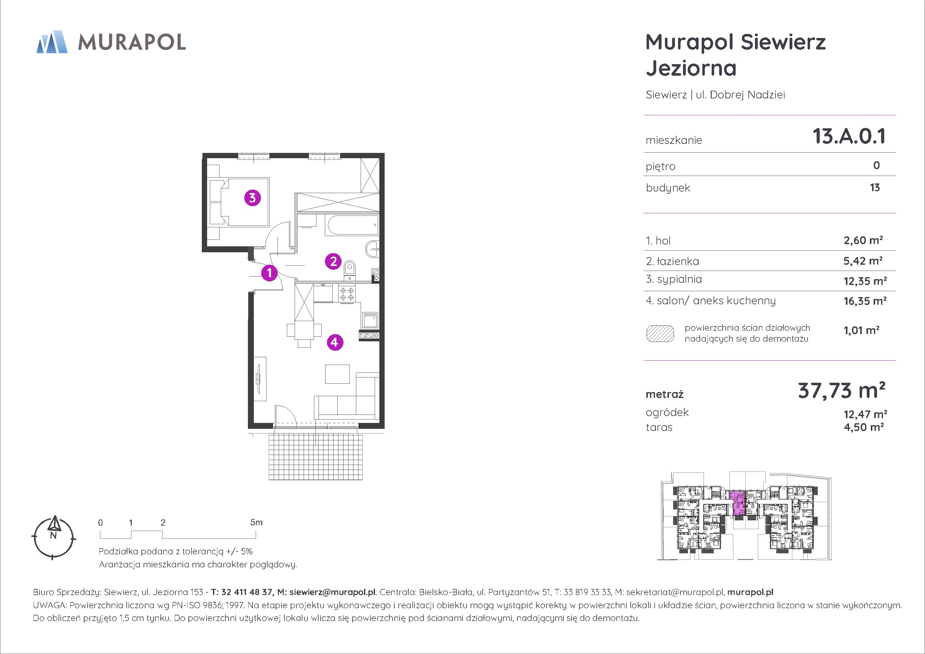 Mieszkanie 37,73 m², parter, oferta nr 13.A.0.1, Murapol Siewierz Jeziorna - Gotowe mieszkania, Siewierz, ul. Jeziorna 153-idx