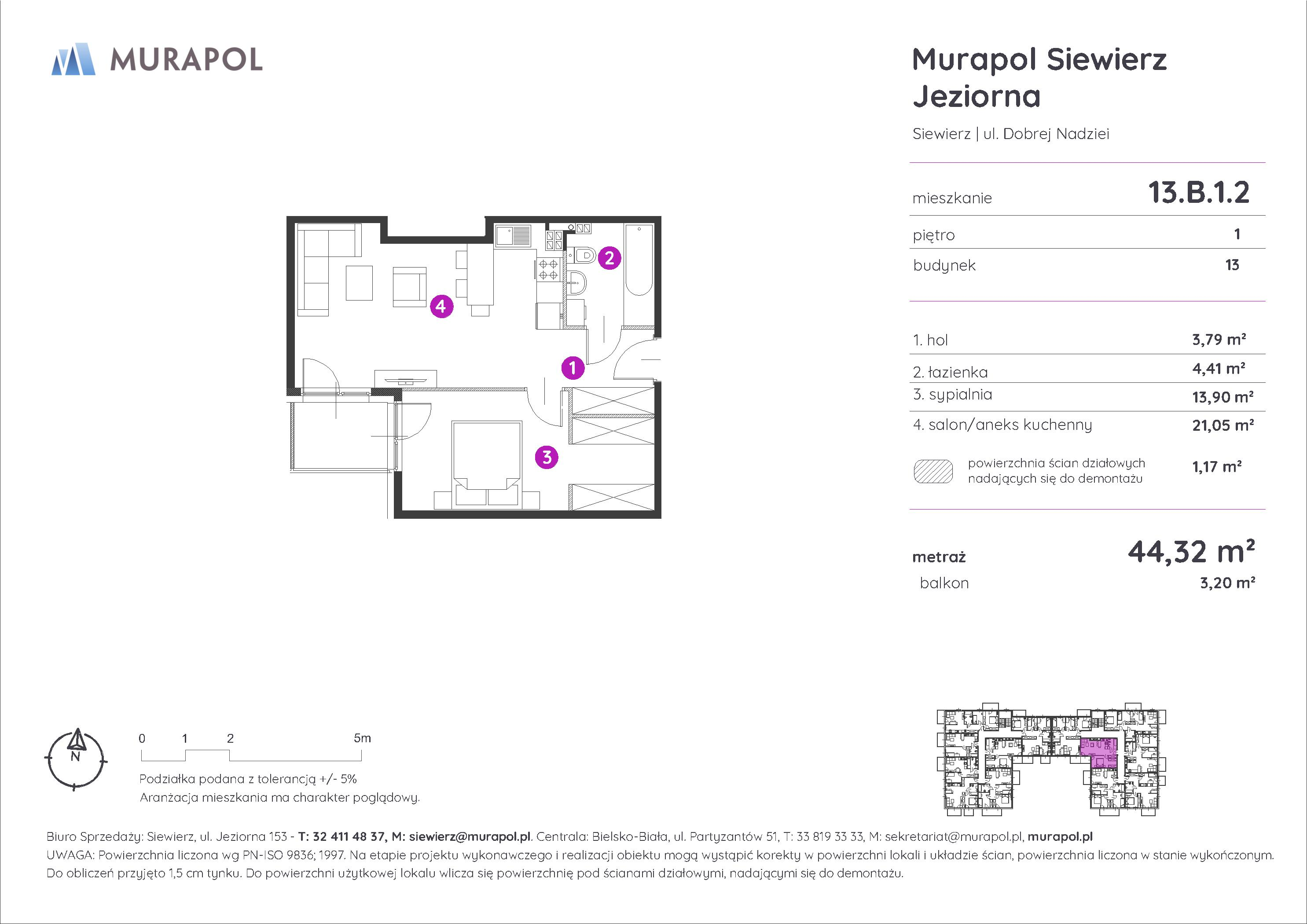 Mieszkanie 44,32 m², piętro 1, oferta nr 13.B.1.2, Murapol Siewierz Jeziorna - Gotowe mieszkania, Siewierz, ul. Jeziorna 153-idx