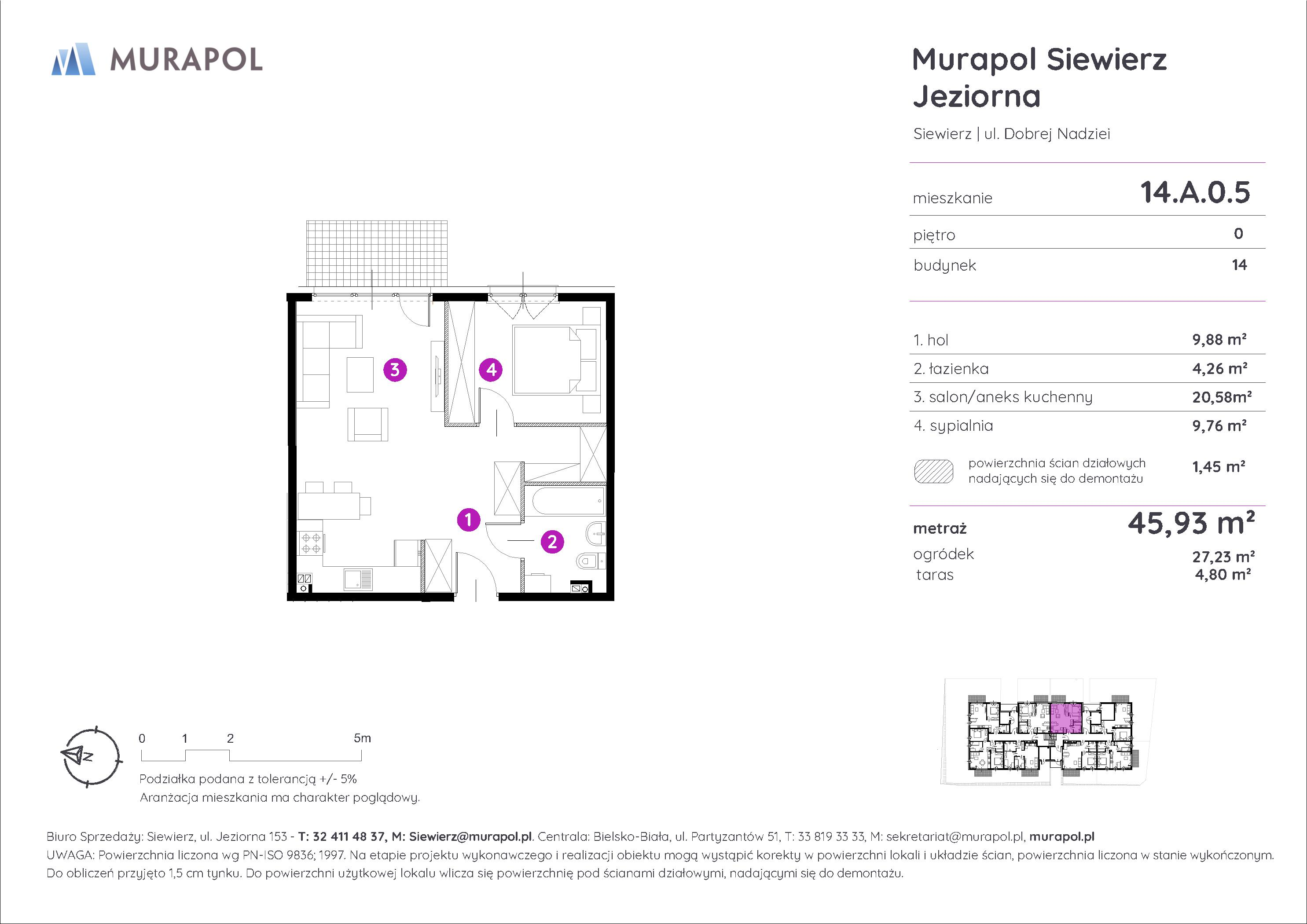 Mieszkanie 45,93 m², parter, oferta nr 14.A.0.5, Murapol Siewierz Jeziorna - Gotowe mieszkania, Siewierz, ul. Jeziorna 153-idx