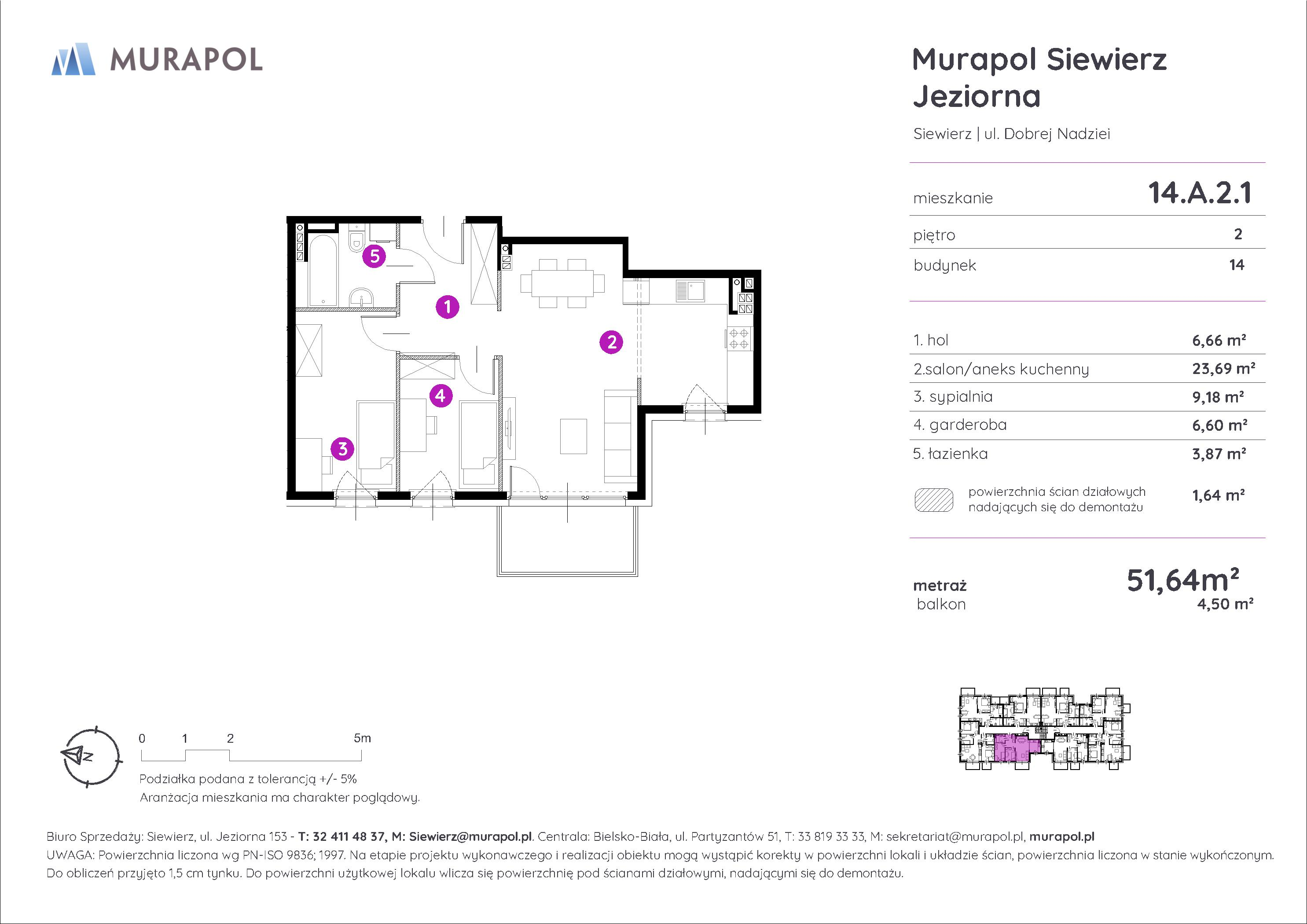 Mieszkanie 51,64 m², piętro 2, oferta nr 14.A.2.1, Murapol Siewierz Jeziorna - Gotowe mieszkania, Siewierz, ul. Jeziorna 153-idx