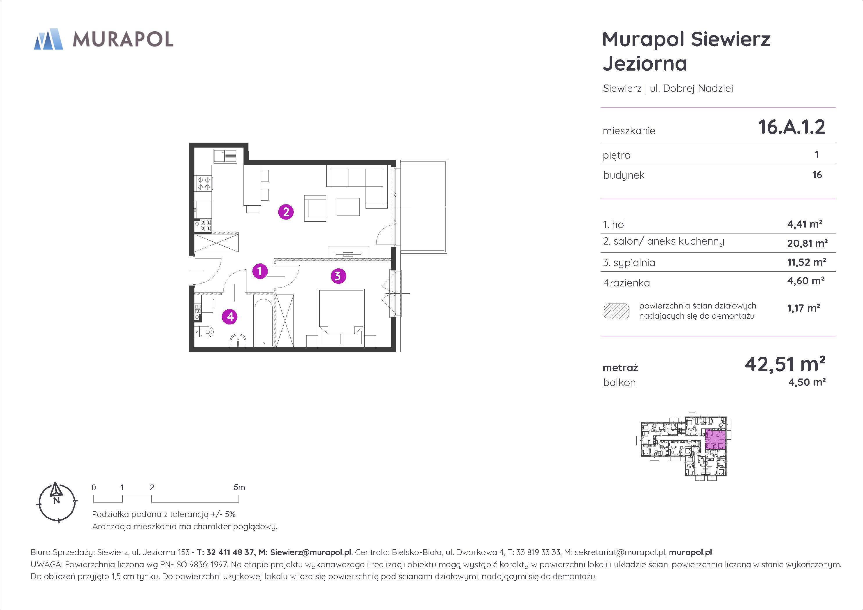 Mieszkanie 42,51 m², piętro 1, oferta nr 16.A.1.2, Murapol Siewierz Jeziorna, Siewierz, ul. Jeziorna 153-idx