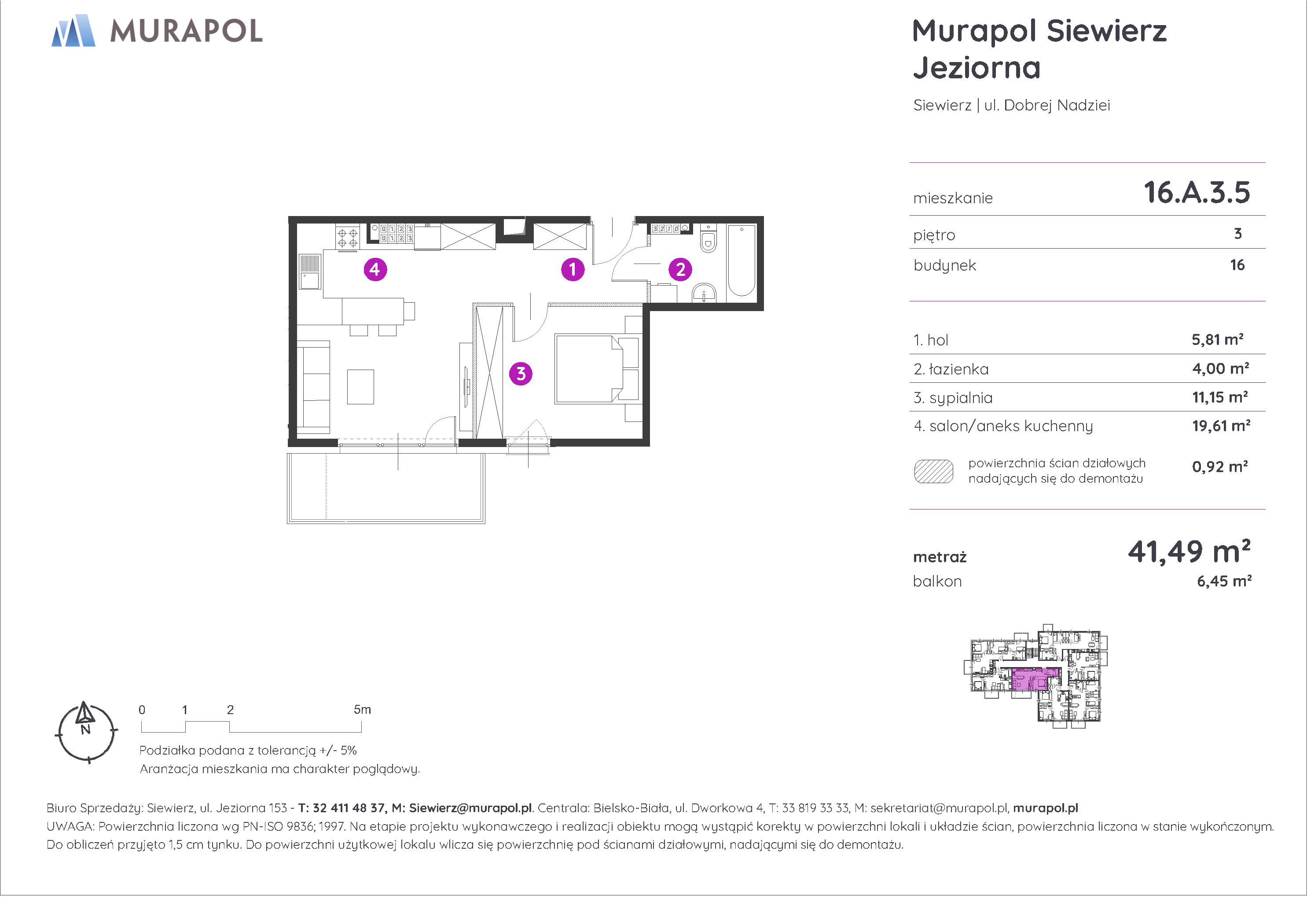 Mieszkanie 41,49 m², piętro 3, oferta nr 16.A.3.5, Murapol Siewierz Jeziorna, Siewierz, ul. Jeziorna 153-idx