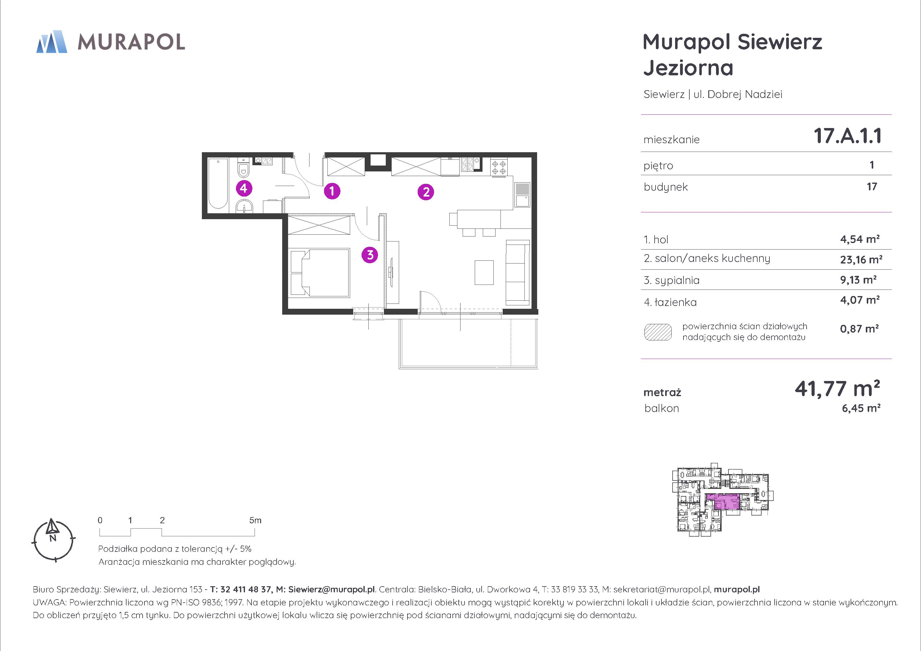 Mieszkanie 41,77 m², piętro 1, oferta nr 17.A.1.1, Murapol Siewierz Jeziorna, Siewierz, ul. Jeziorna 153-idx