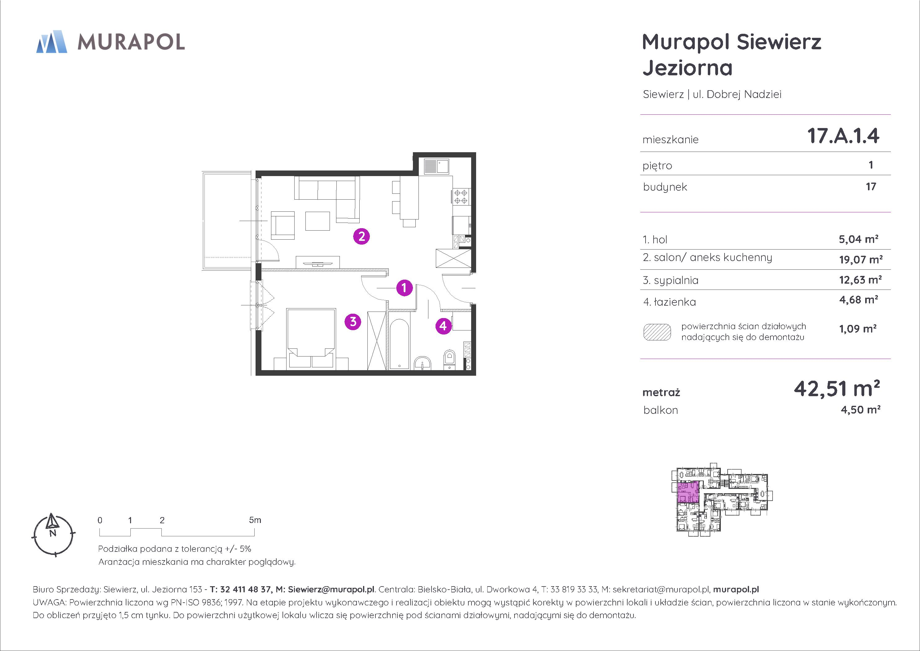 Mieszkanie 42,51 m², piętro 1, oferta nr 17.A.1.4, Murapol Siewierz Jeziorna, Siewierz, ul. Jeziorna 153-idx