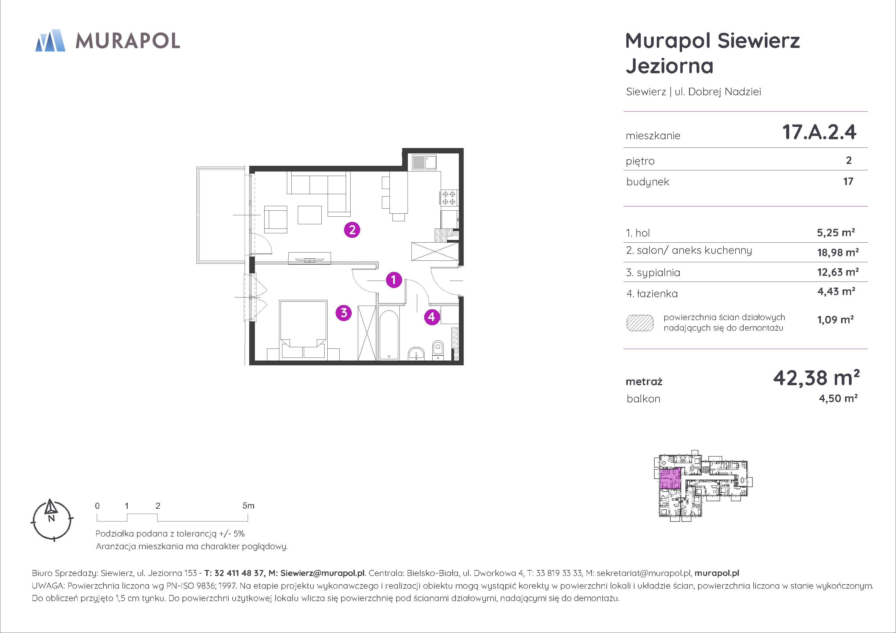 Mieszkanie 42,38 m², piętro 2, oferta nr 17.A.2.4, Murapol Siewierz Jeziorna, Siewierz, ul. Jeziorna 153-idx