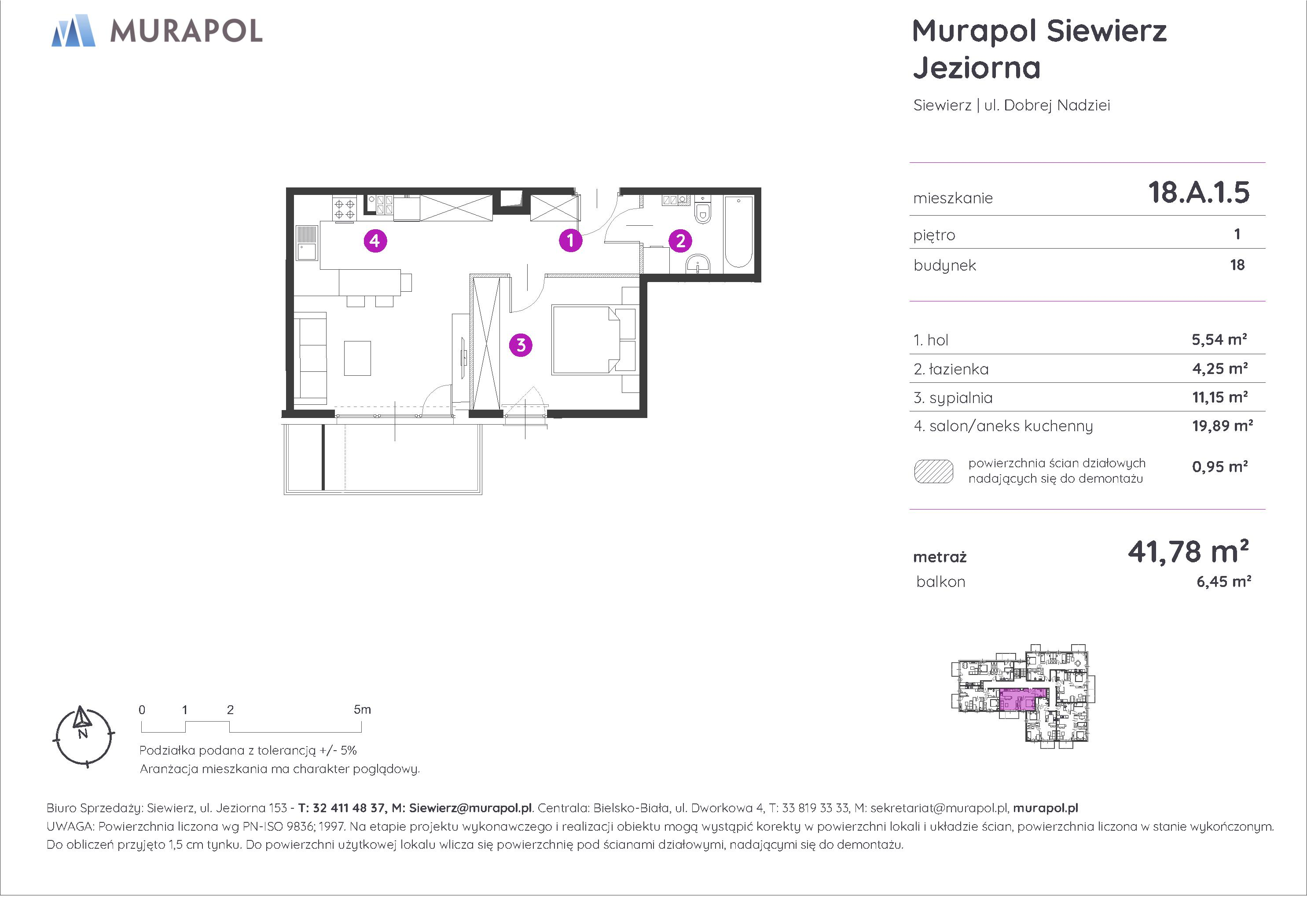 Mieszkanie 41,78 m², piętro 1, oferta nr 18.A.1.5, Murapol Siewierz Jeziorna, Siewierz, ul. Jeziorna 153-idx