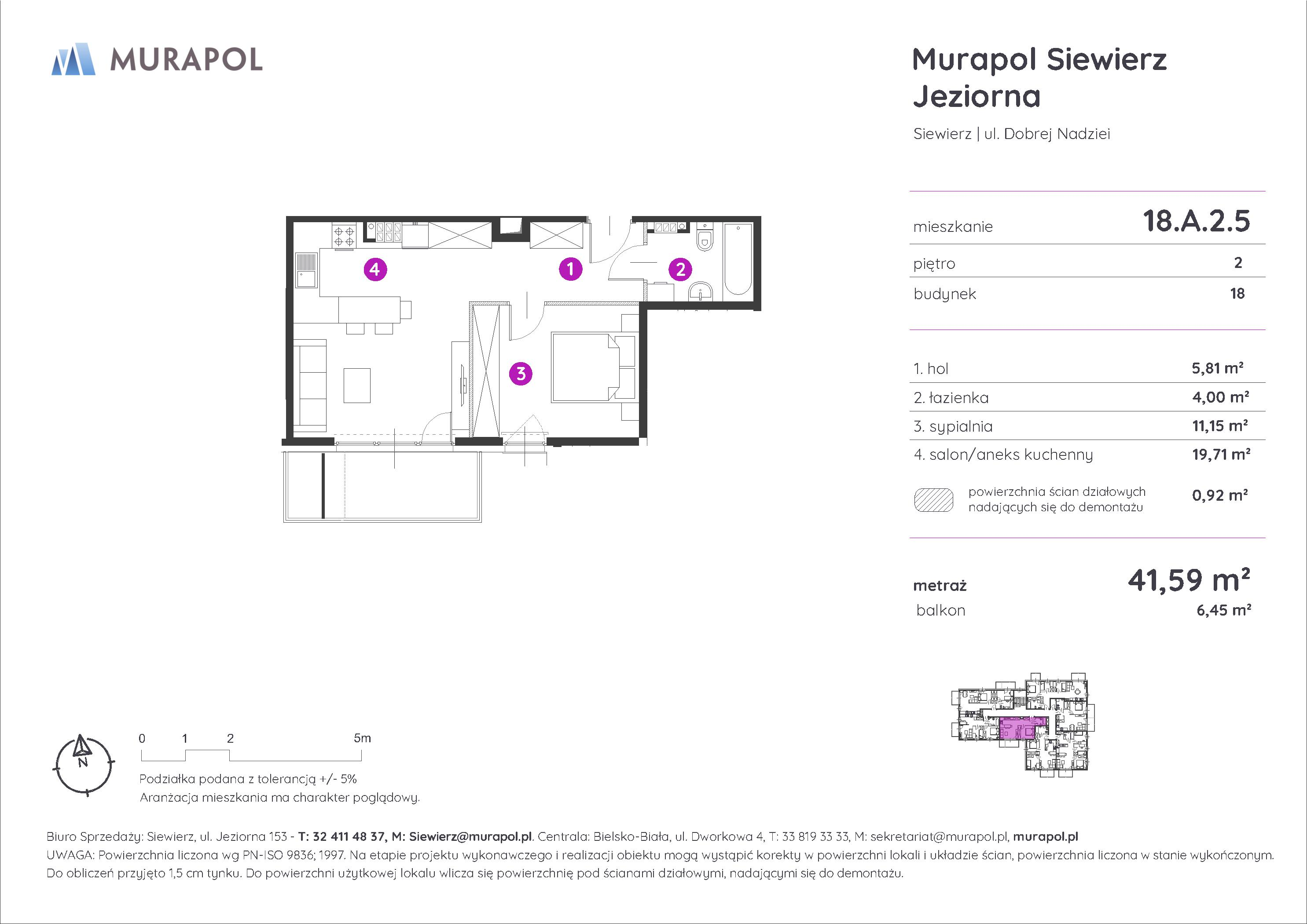 Mieszkanie 41,59 m², piętro 2, oferta nr 18.A.2.5, Murapol Siewierz Jeziorna, Siewierz, ul. Jeziorna 153-idx