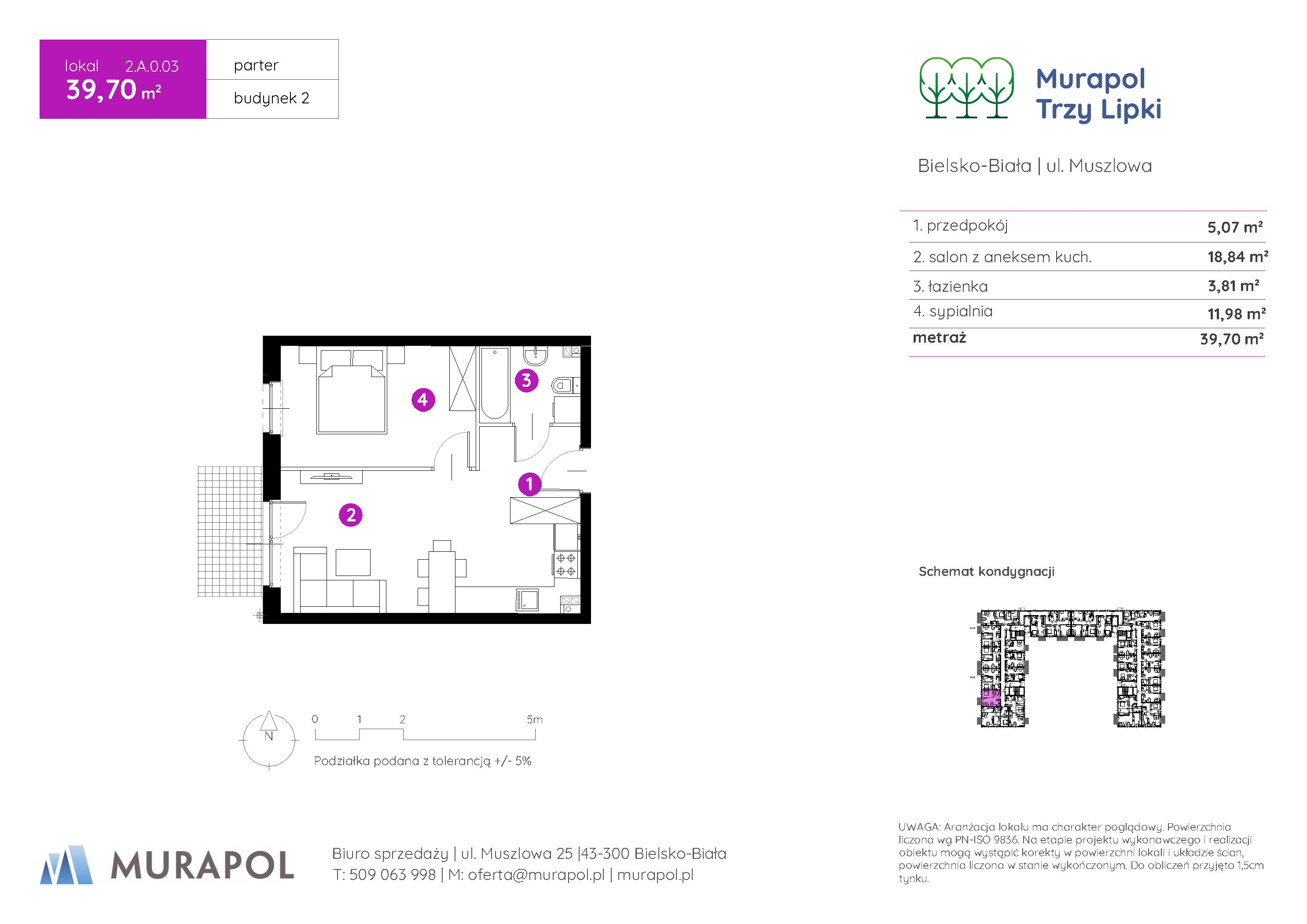 Mieszkanie 39,70 m², parter, oferta nr 2.A.0.03, Murapol Trzy Lipki, Bielsko-Biała, Stare Bielsko, ul. Muszlowa-idx