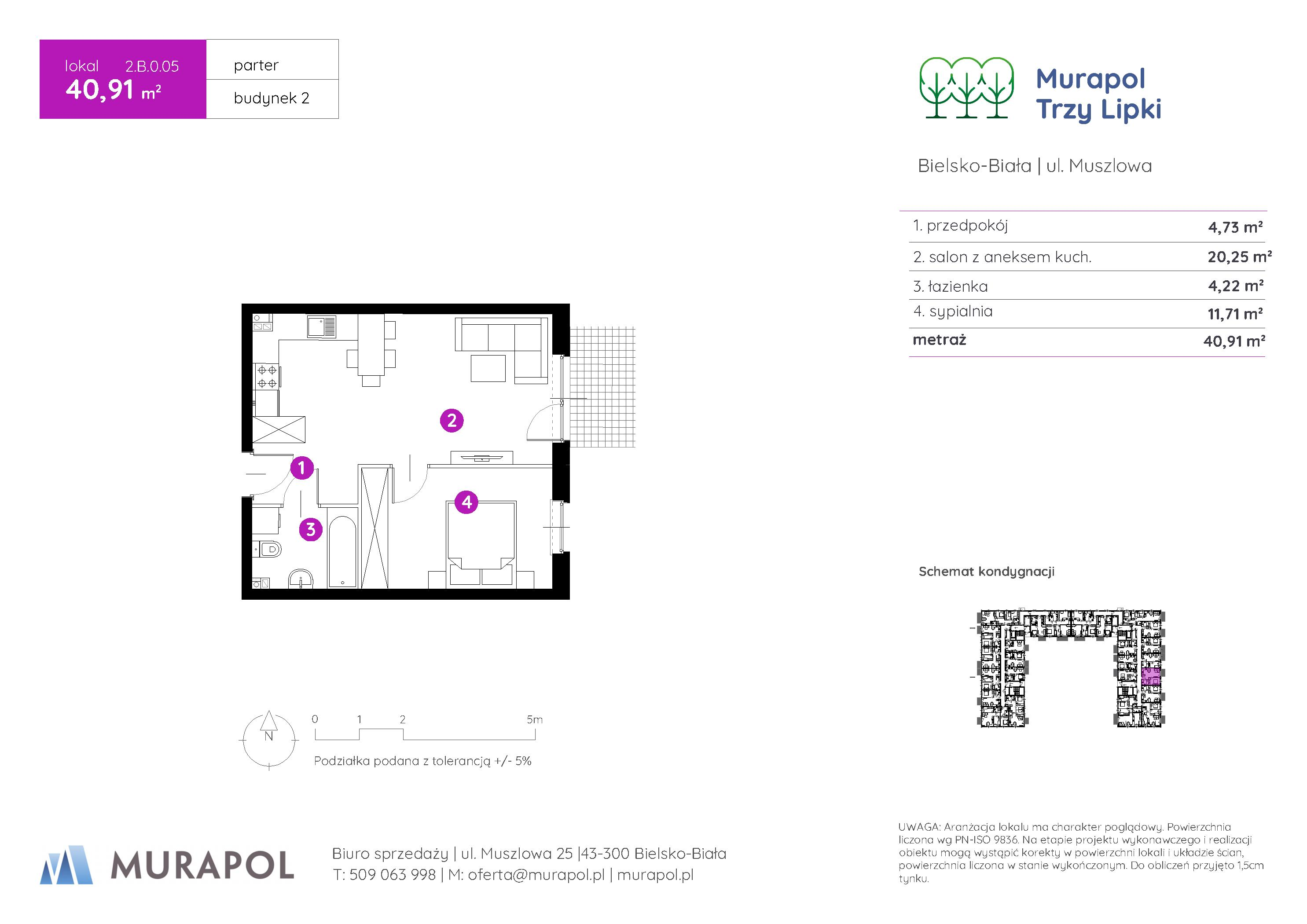 Mieszkanie 40,91 m², parter, oferta nr 2.B.0.05, Murapol Trzy Lipki, Bielsko-Biała, Stare Bielsko, ul. Muszlowa-idx