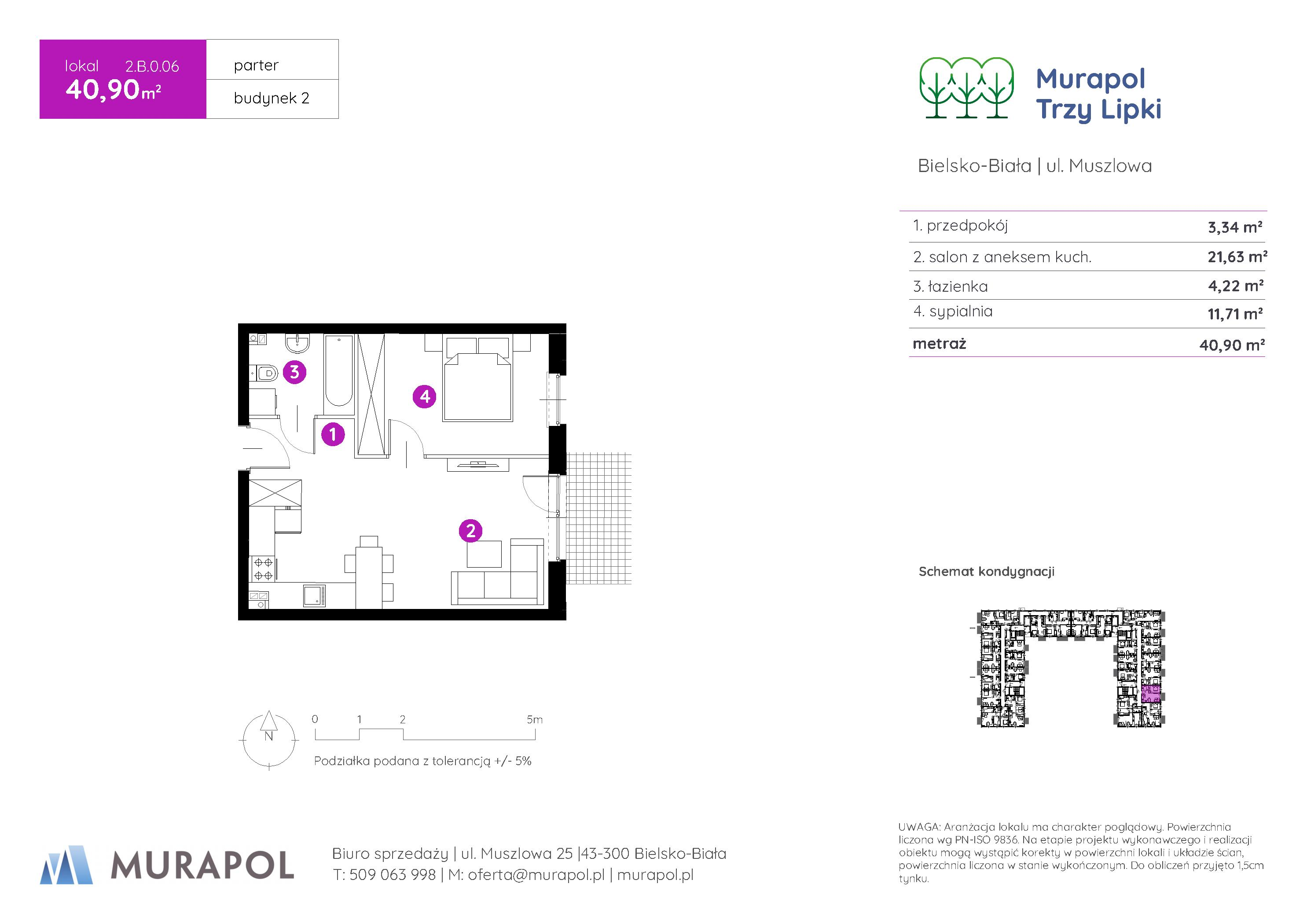 Mieszkanie 40,90 m², parter, oferta nr 2.B.0.06, Murapol Trzy Lipki, Bielsko-Biała, Stare Bielsko, ul. Muszlowa-idx