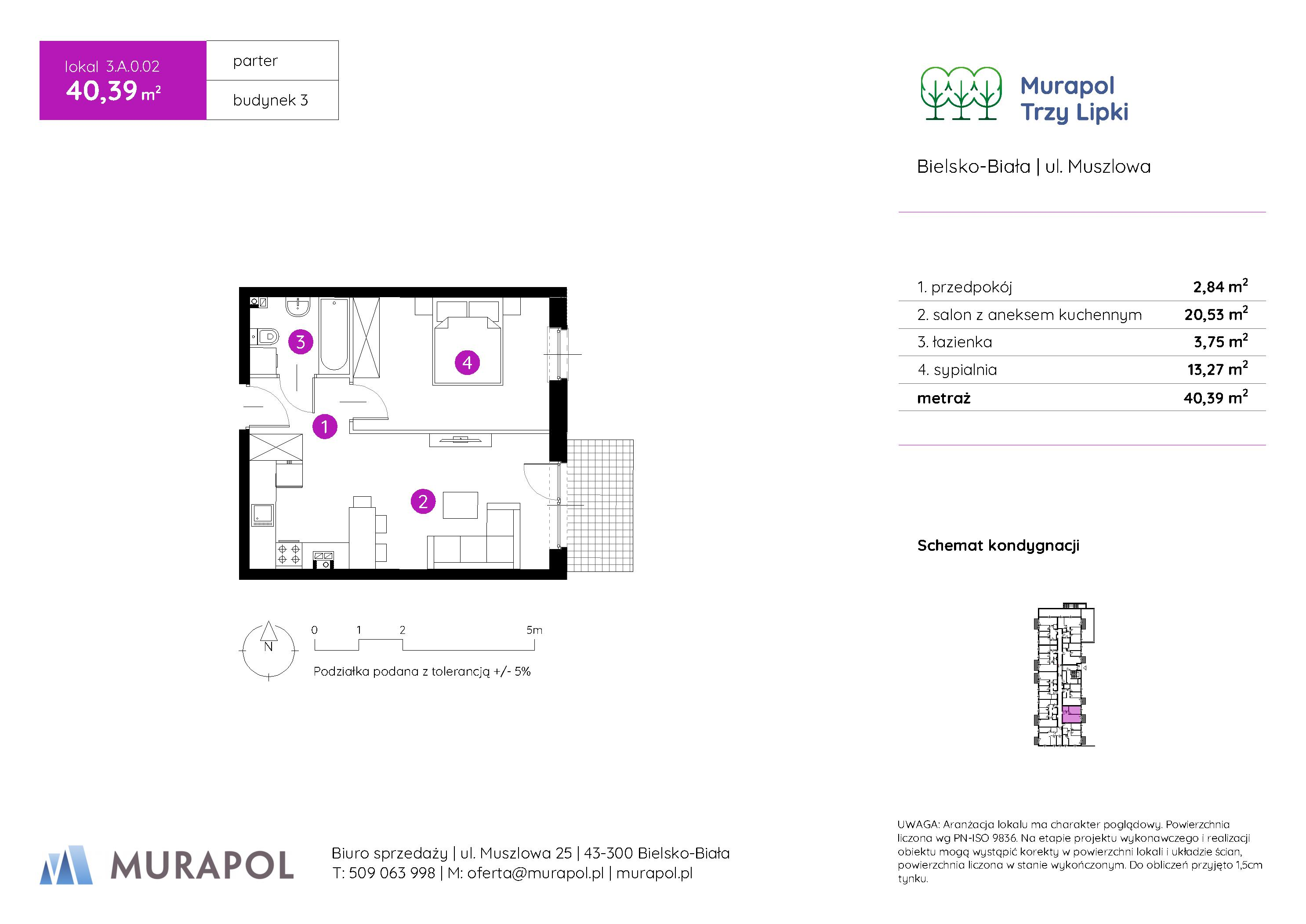 Mieszkanie 40,39 m², parter, oferta nr 3.A.0.02, Murapol Trzy Lipki, Bielsko-Biała, Stare Bielsko, ul. Muszlowa-idx