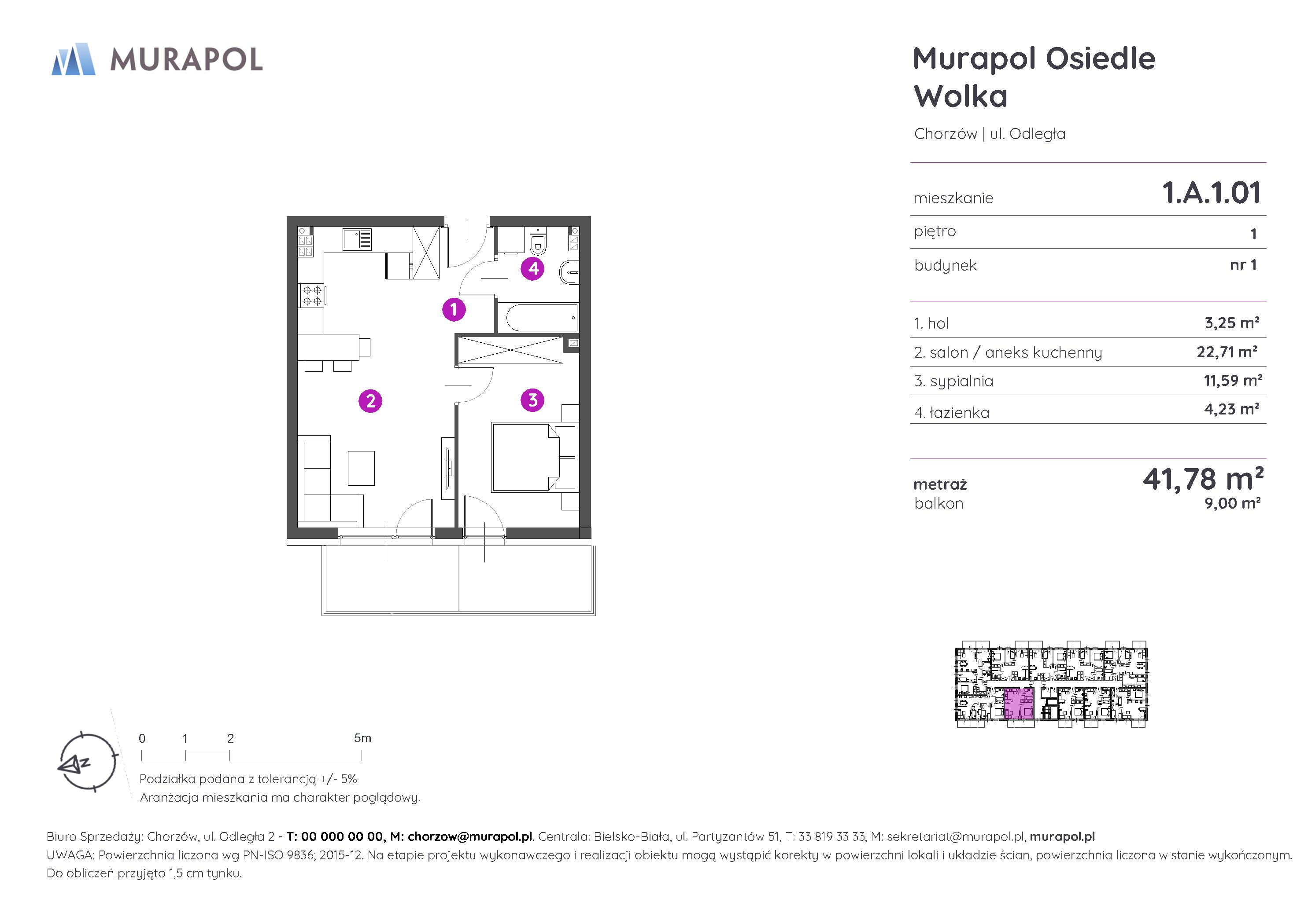 Mieszkanie 41,78 m², piętro 1, oferta nr 1.A.1.01, Murapol Osiedle Wolka, Chorzów, Centrum, ul. Odległa-idx