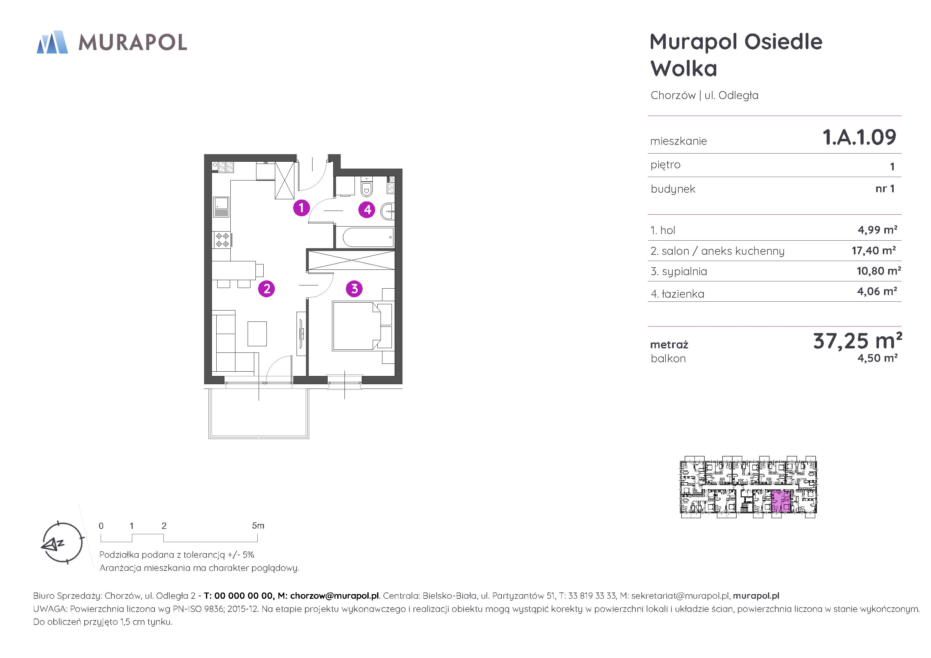 Mieszkanie 37,25 m², piętro 1, oferta nr 1.A.1.09, Murapol Osiedle Wolka, Chorzów, Centrum, ul. Odległa-idx