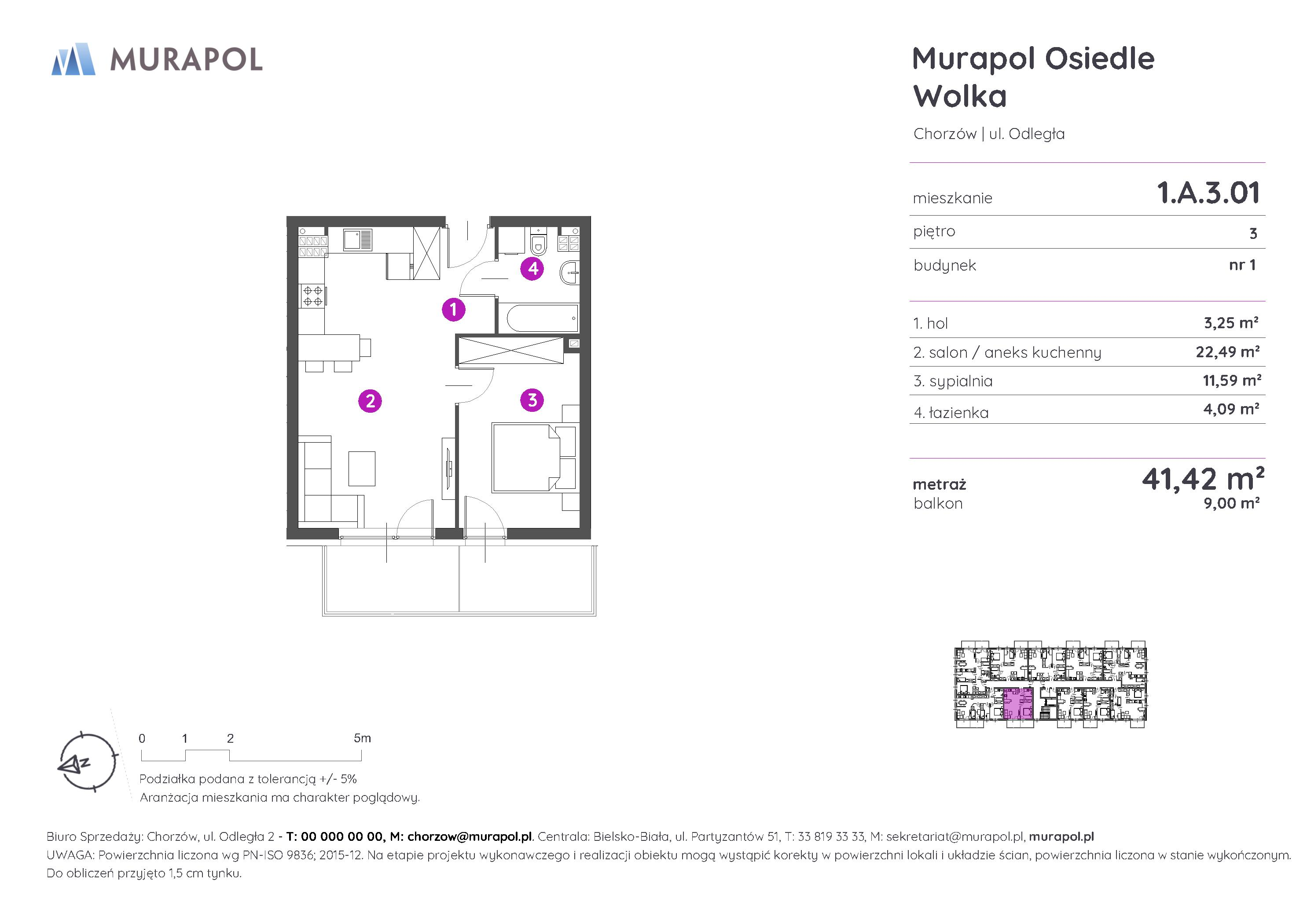 Mieszkanie 41,42 m², piętro 3, oferta nr 1.A.3.01, Murapol Osiedle Wolka, Chorzów, Centrum, ul. Odległa-idx