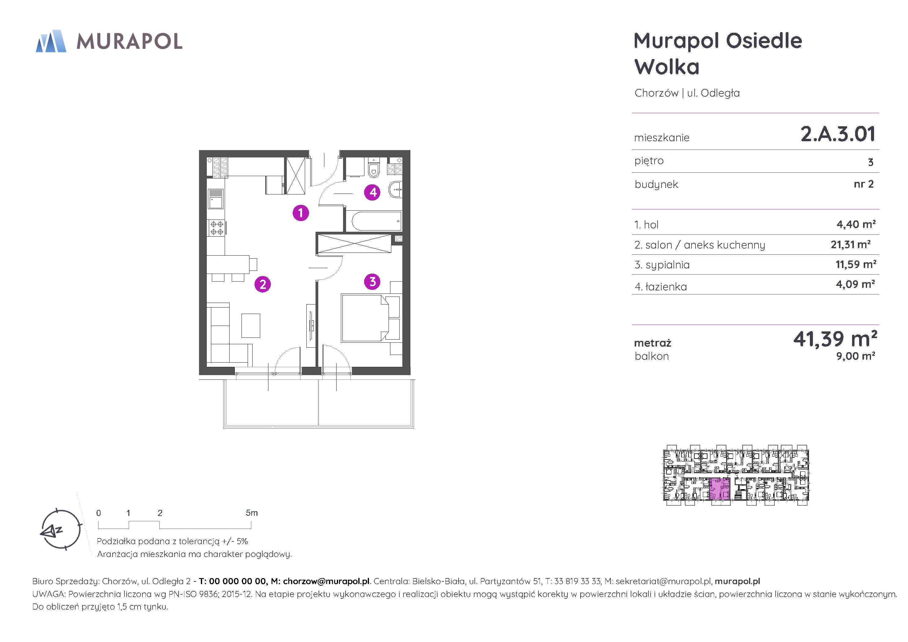 Mieszkanie 41,39 m², piętro 3, oferta nr 2.A.3.01, Murapol Osiedle Wolka, Chorzów, Centrum, ul. Odległa-idx