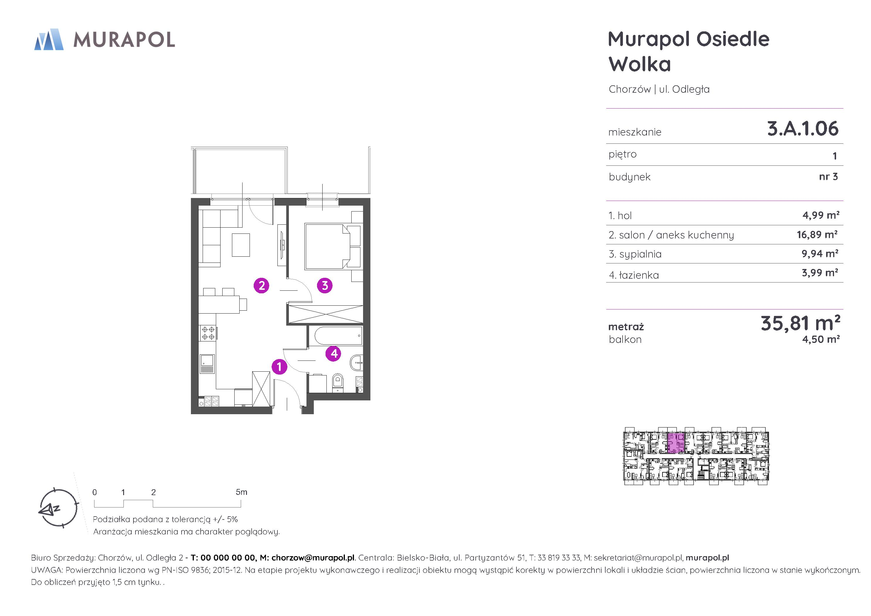 Mieszkanie 35,81 m², piętro 1, oferta nr 3.A.1.06, Murapol Osiedle Wolka, Chorzów, Centrum, ul. Odległa-idx