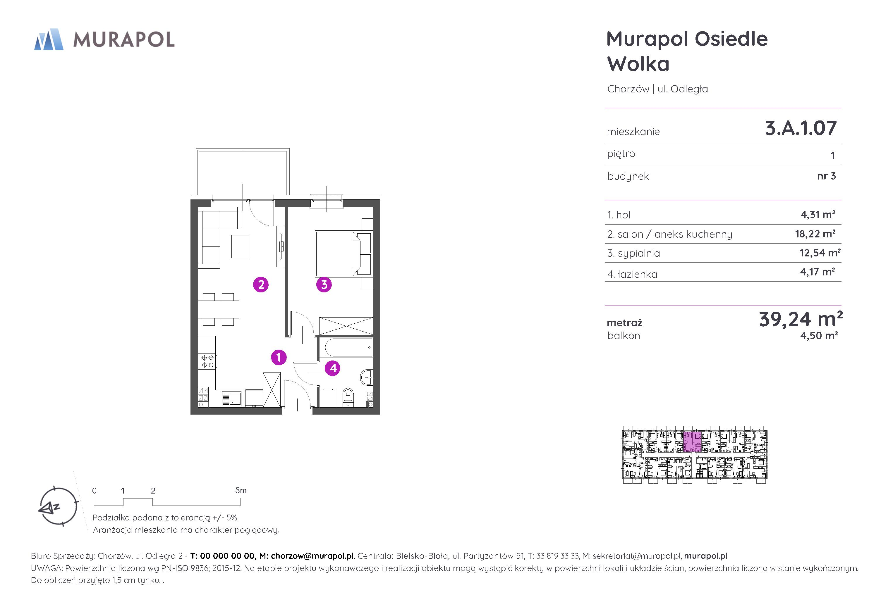 Mieszkanie 39,24 m², piętro 1, oferta nr 3.A.1.07, Murapol Osiedle Wolka, Chorzów, Centrum, ul. Odległa-idx