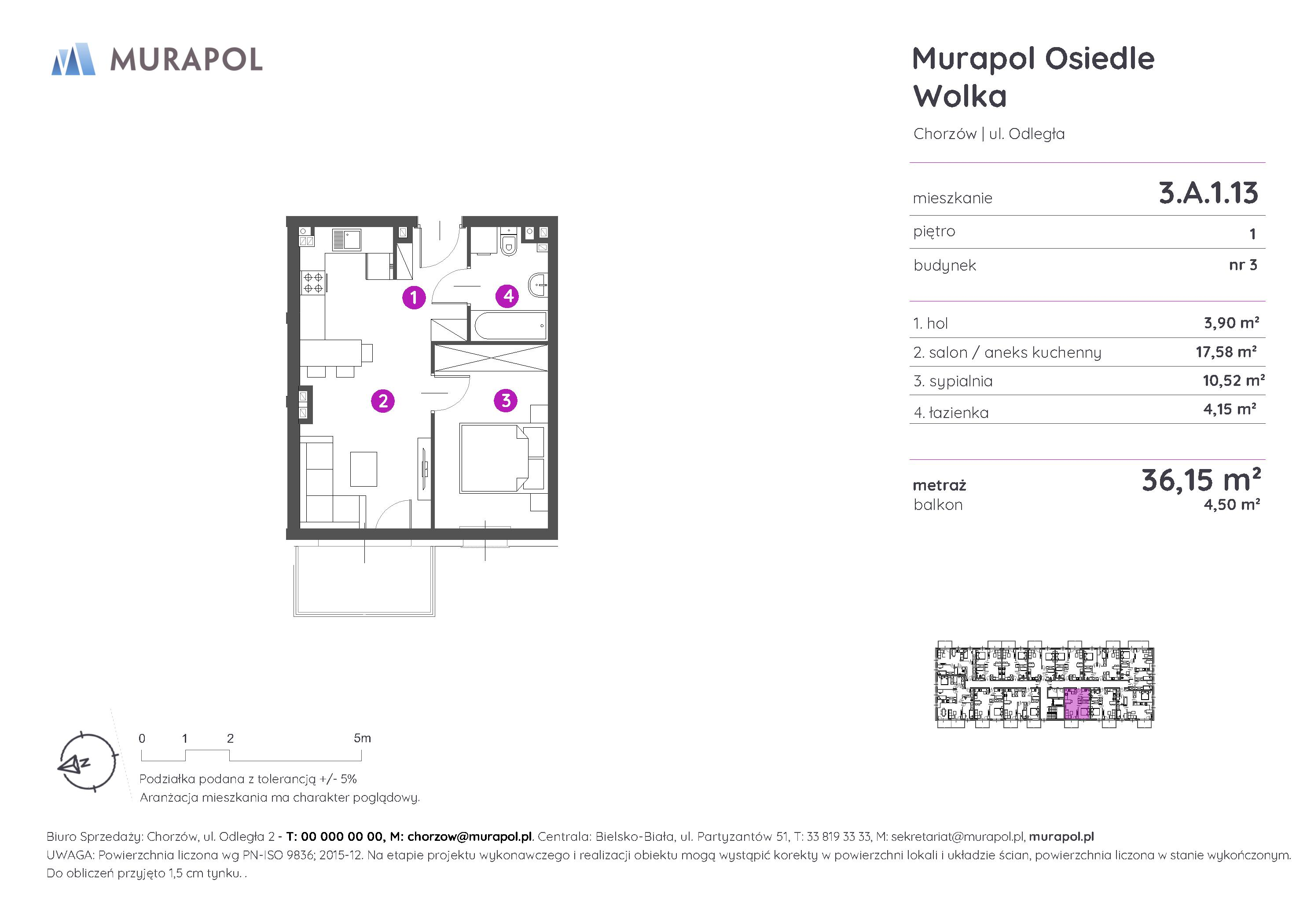 Mieszkanie 36,15 m², piętro 1, oferta nr 3.A.1.13, Murapol Osiedle Wolka, Chorzów, Centrum, ul. Odległa-idx