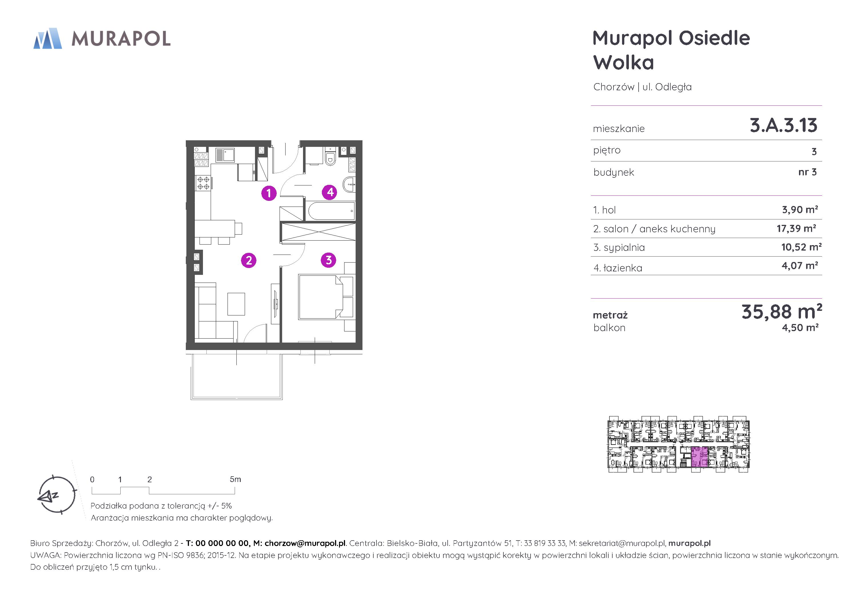 Mieszkanie 35,88 m², piętro 3, oferta nr 3.A.3.13, Murapol Osiedle Wolka, Chorzów, Centrum, ul. Odległa-idx