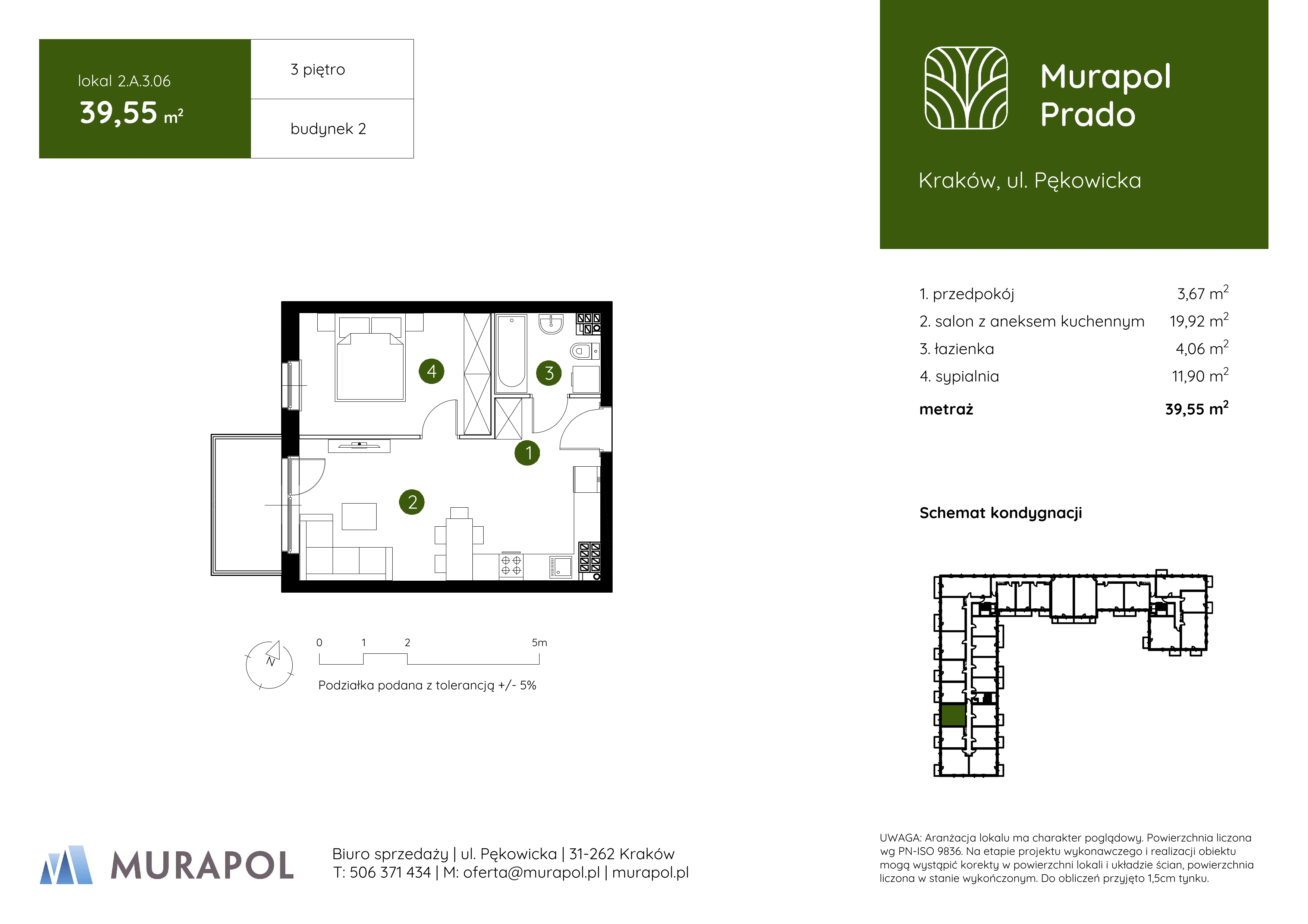 Mieszkanie 39,55 m², piętro 3, oferta nr 2.A.3.06, Murapol Prado, Kraków, Prądnik Biały, ul. Pękowicka-idx