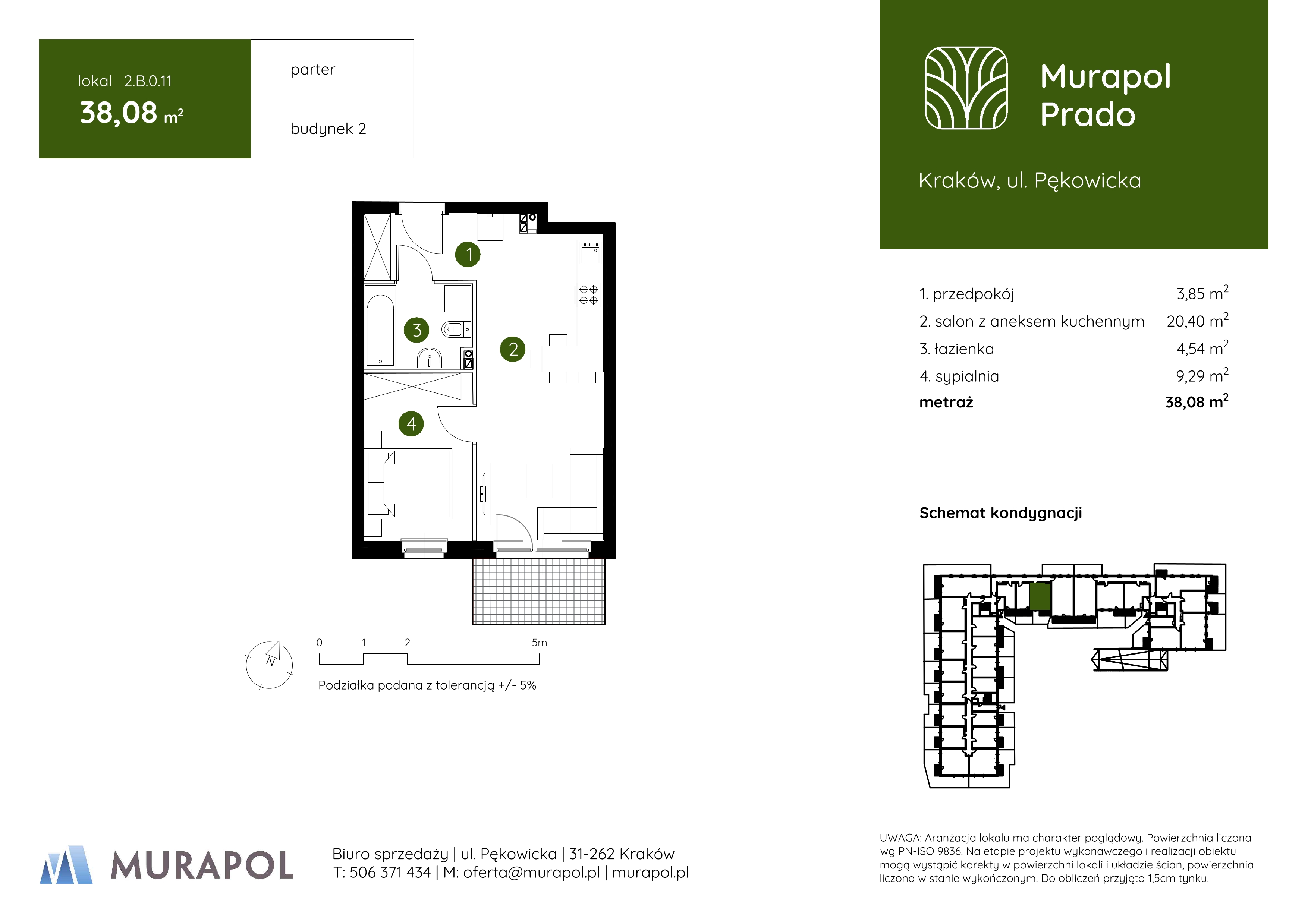 Mieszkanie 38,08 m², parter, oferta nr 2.B.0.11, Murapol Prado, Kraków, Prądnik Biały, ul. Pękowicka-idx