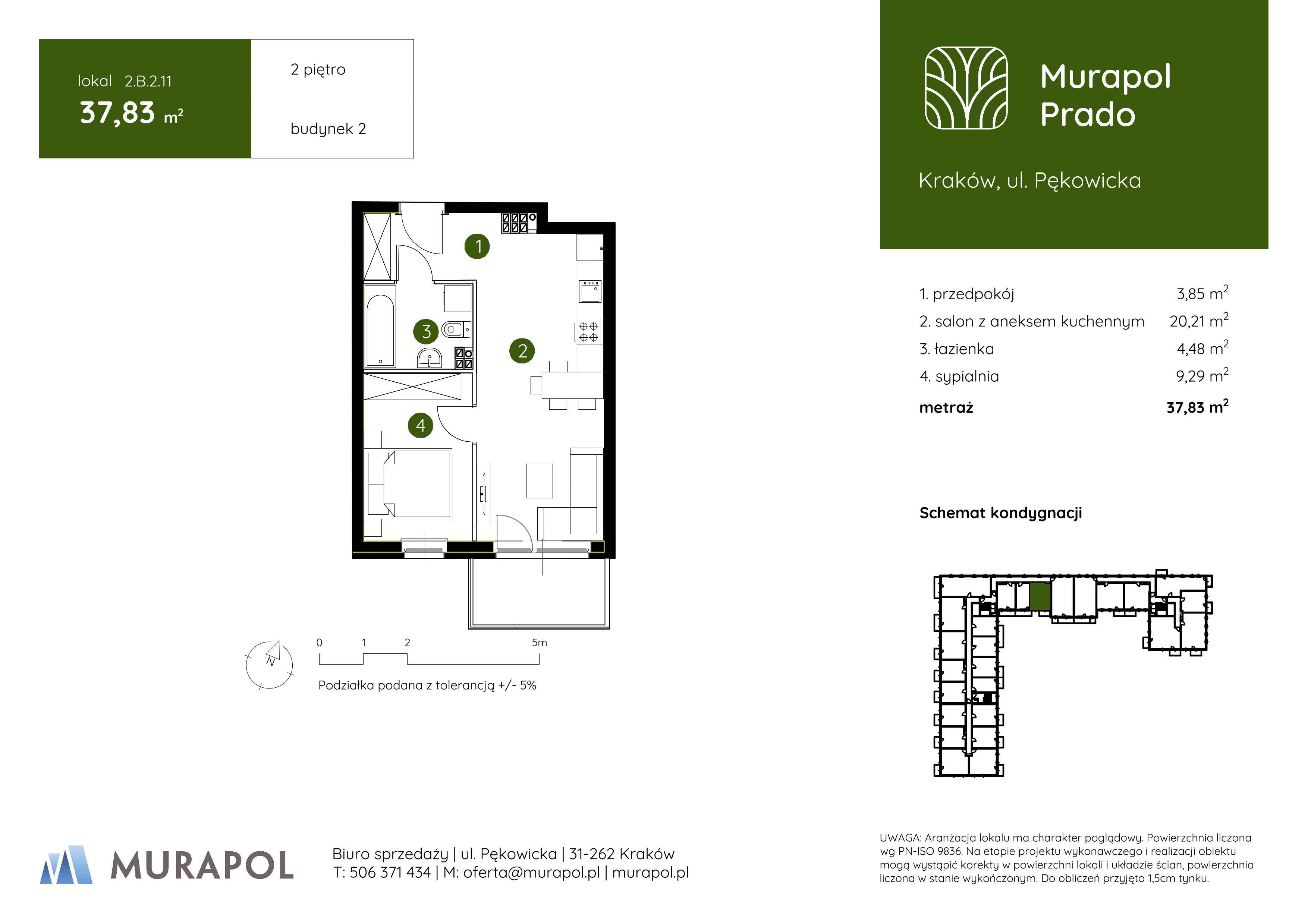 Mieszkanie 37,83 m², piętro 2, oferta nr 2.B.2.11, Murapol Prado, Kraków, Prądnik Biały, ul. Pękowicka-idx