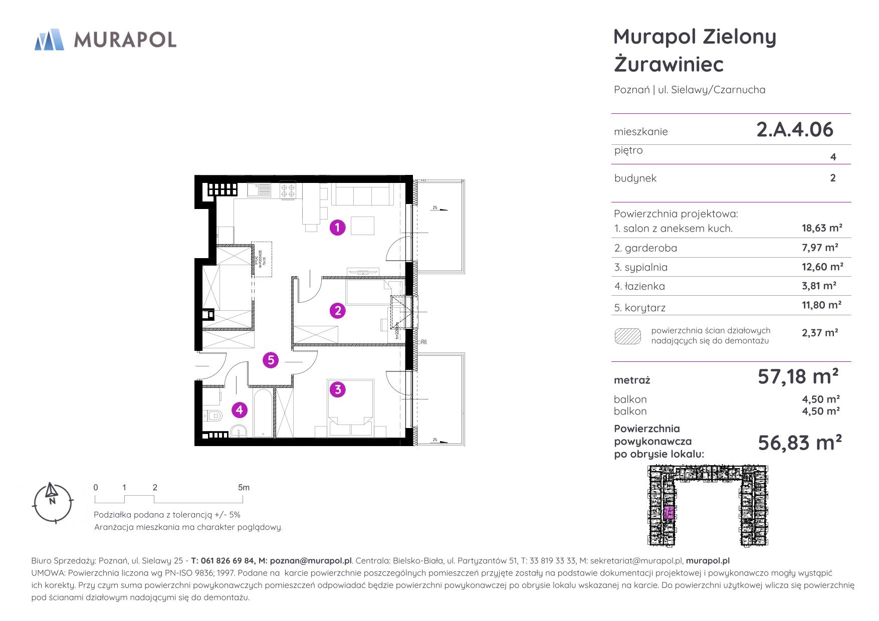 Mieszkanie 56,83 m², piętro 4, oferta nr 2.A.4.06, Murapol Zielony Żurawiniec - Gotowe mieszkania, Poznań, Naramowice, ul. Sielawy-idx