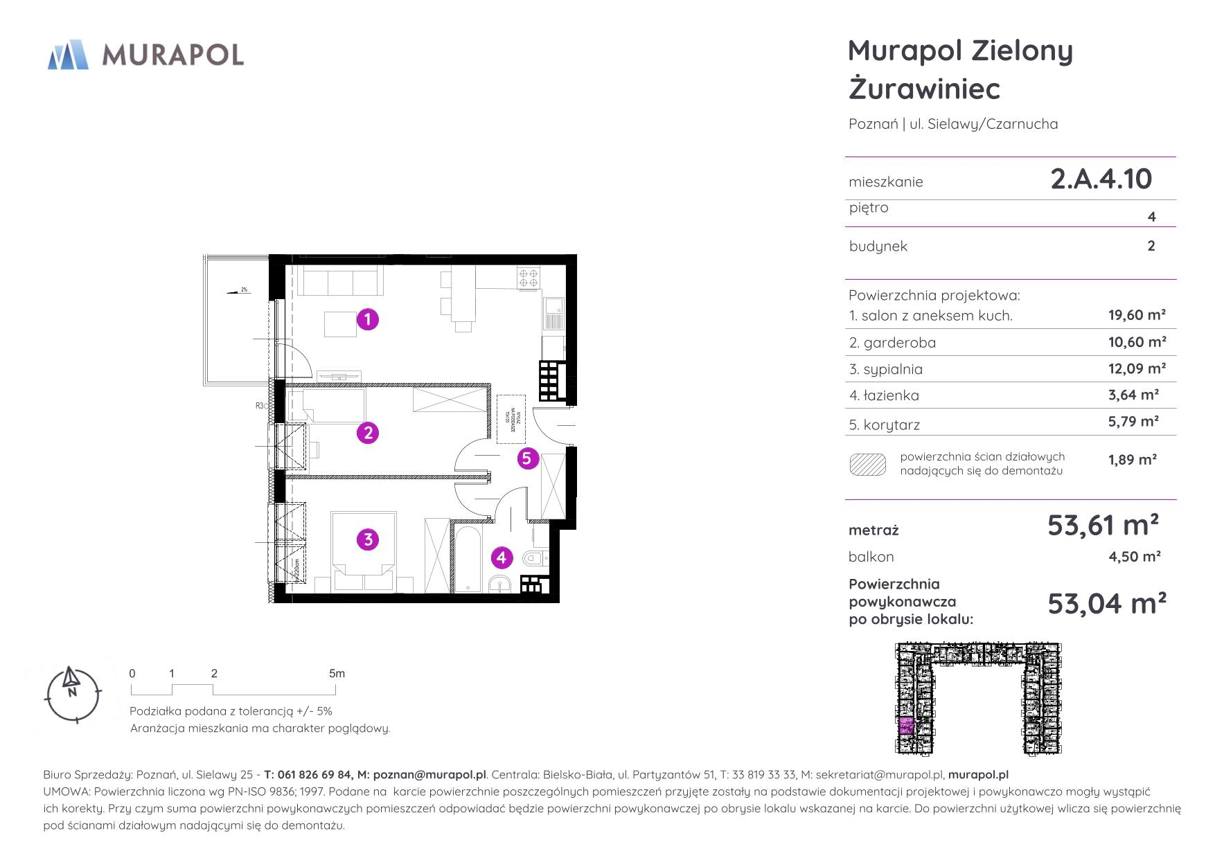 Mieszkanie 53,04 m², piętro 4, oferta nr 2.A.4.10, Murapol Zielony Żurawiniec - Gotowe mieszkania, Poznań, Naramowice, ul. Sielawy-idx