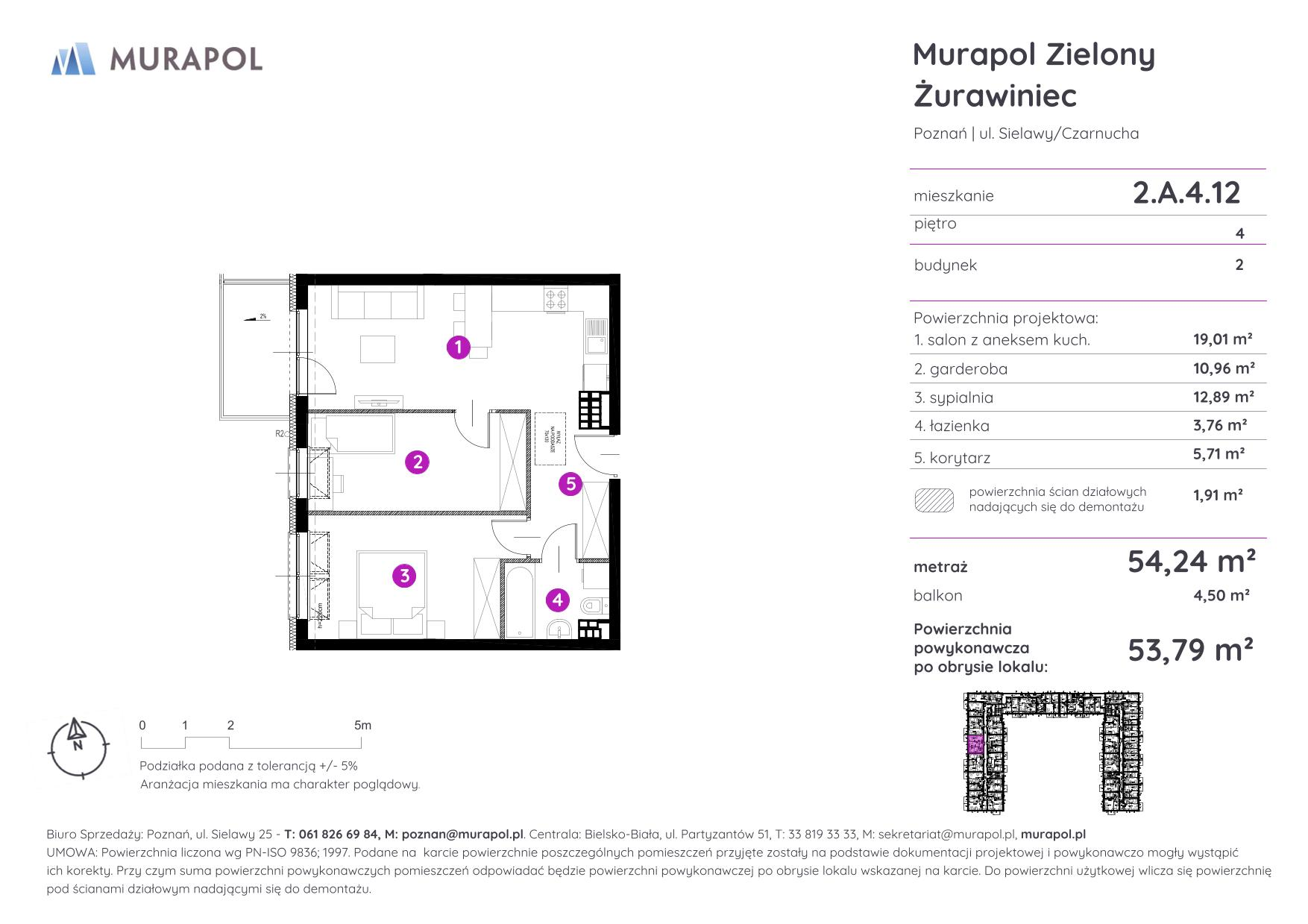 Mieszkanie 53,79 m², piętro 4, oferta nr 2.A.4.12, Murapol Zielony Żurawiniec - Gotowe mieszkania, Poznań, Naramowice, ul. Sielawy-idx