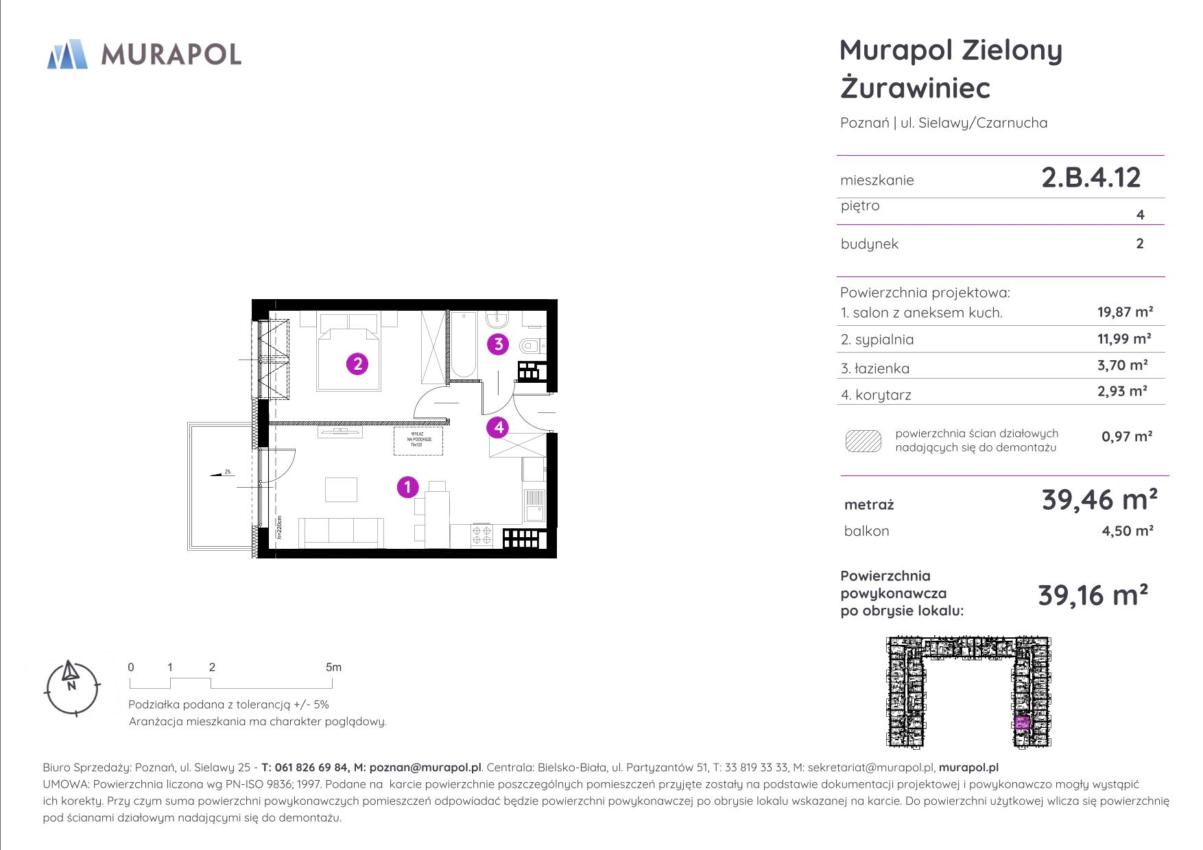 Mieszkanie 39,16 m², piętro 4, oferta nr 2.B.4.12, Murapol Zielony Żurawiniec - Gotowe mieszkania, Poznań, Naramowice, ul. Sielawy-idx