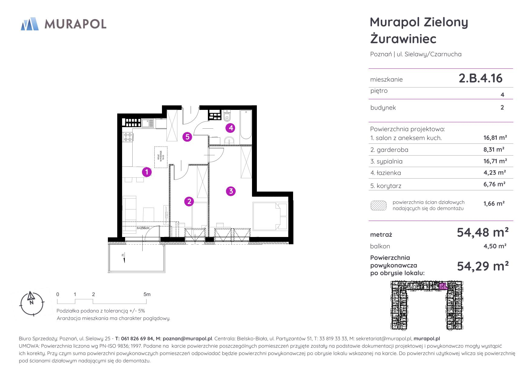 Mieszkanie 54,29 m², piętro 4, oferta nr 2.B.4.16, Murapol Zielony Żurawiniec - Gotowe mieszkania, Poznań, Naramowice, ul. Sielawy-idx