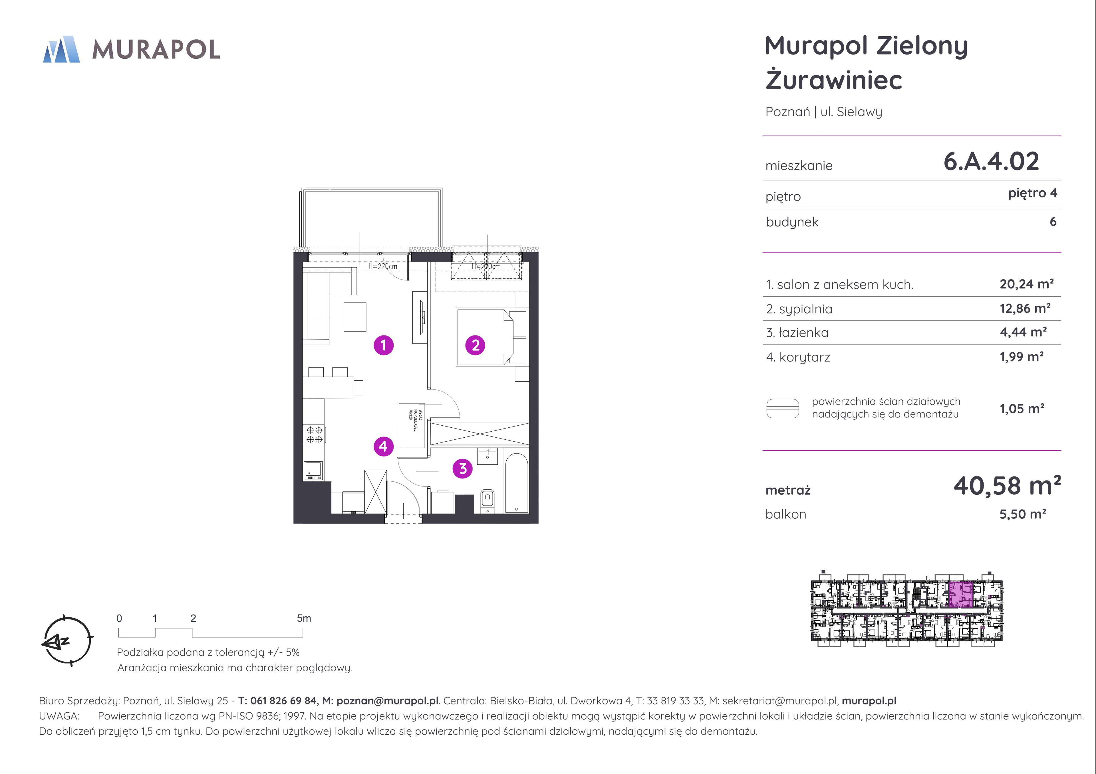 Mieszkanie 40,58 m², piętro 4, oferta nr 6.A.4.02, Murapol Zielony Żurawiniec, Poznań, Naramowice, ul. Sielawy-idx