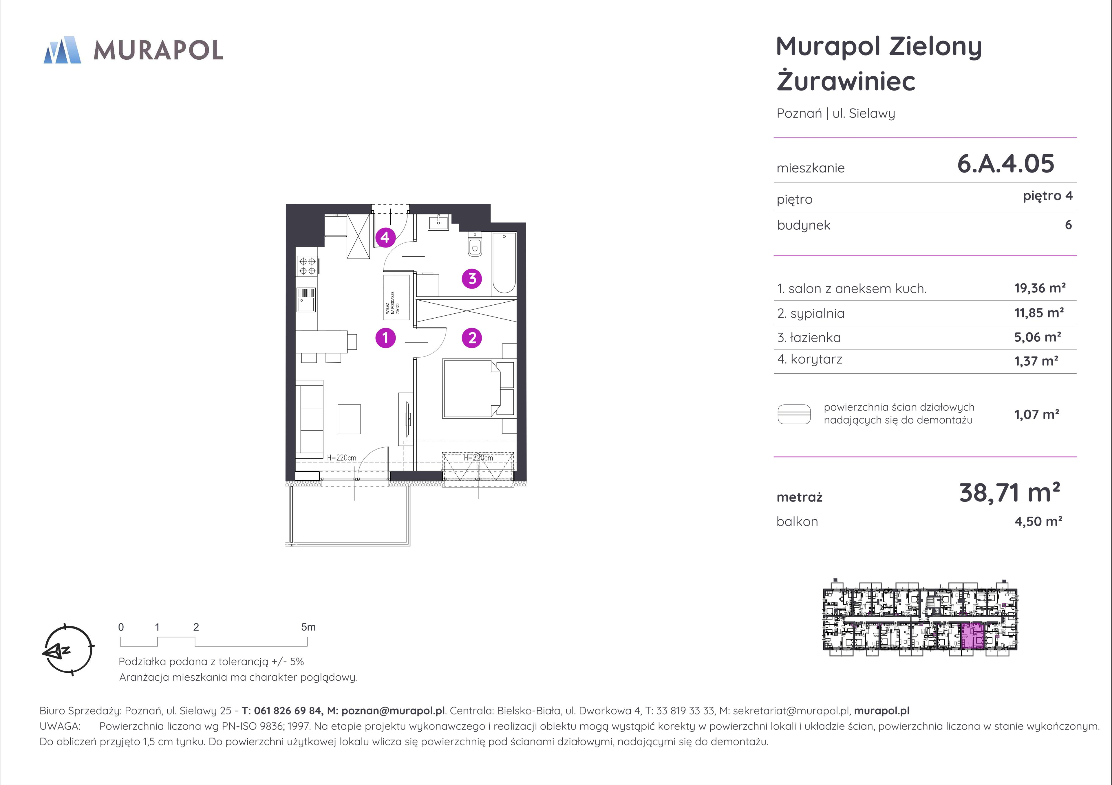 Mieszkanie 38,71 m², piętro 4, oferta nr 6.A.4.05, Murapol Zielony Żurawiniec, Poznań, Naramowice, ul. Sielawy-idx