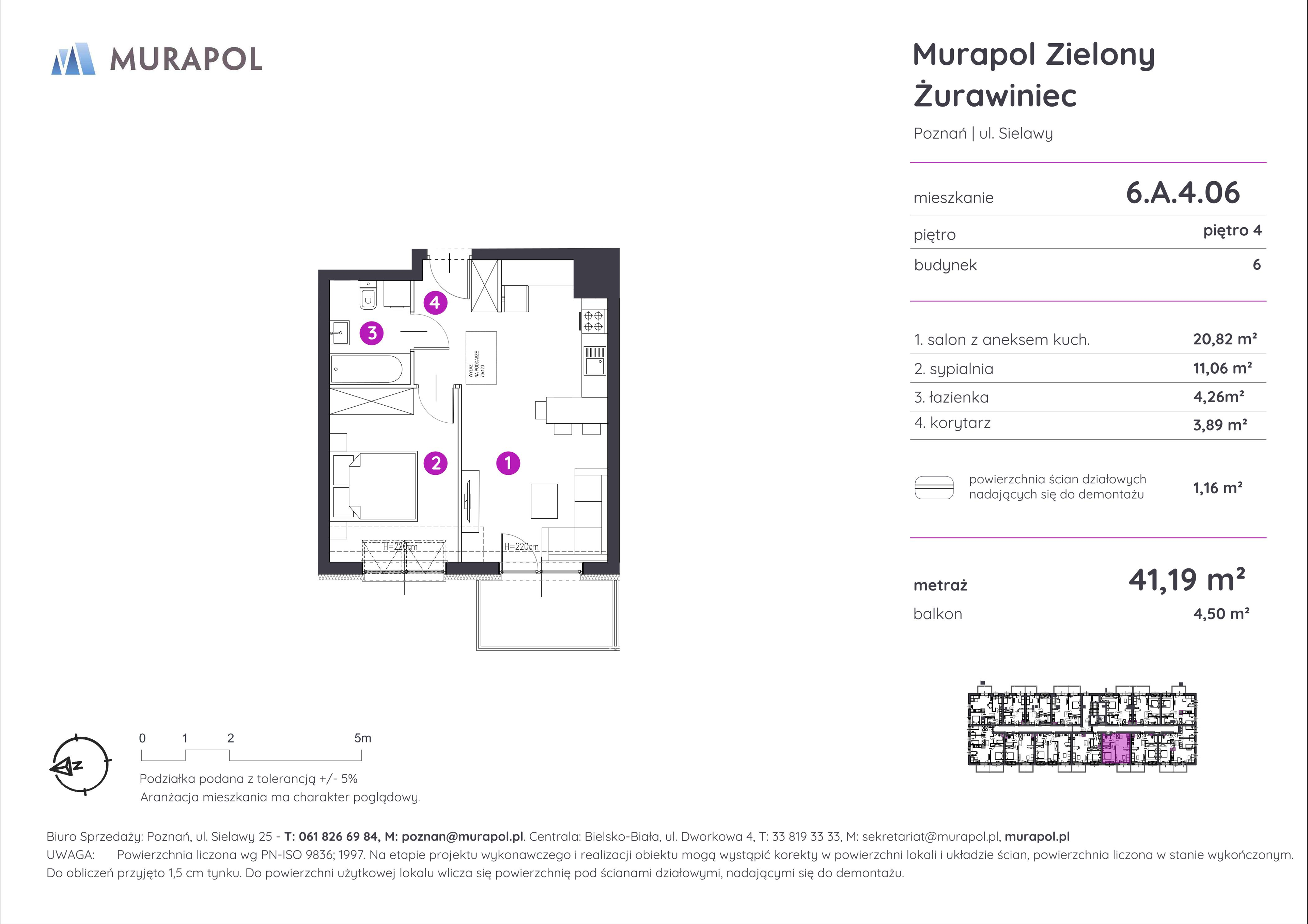 Mieszkanie 41,19 m², piętro 4, oferta nr 6.A.4.06, Murapol Zielony Żurawiniec, Poznań, Naramowice, ul. Sielawy-idx