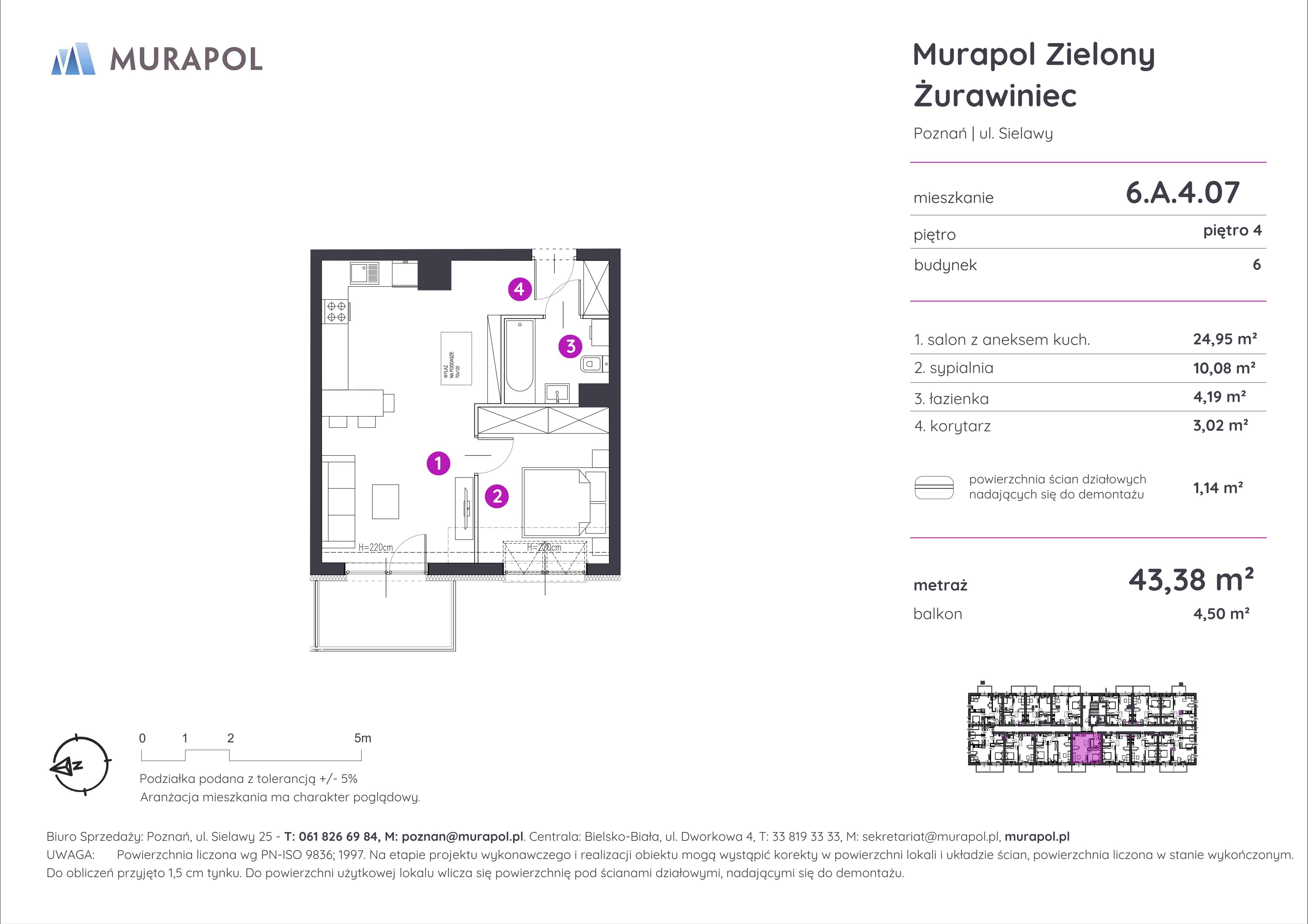 Mieszkanie 43,38 m², piętro 4, oferta nr 6.A.4.07, Murapol Zielony Żurawiniec, Poznań, Naramowice, ul. Sielawy-idx