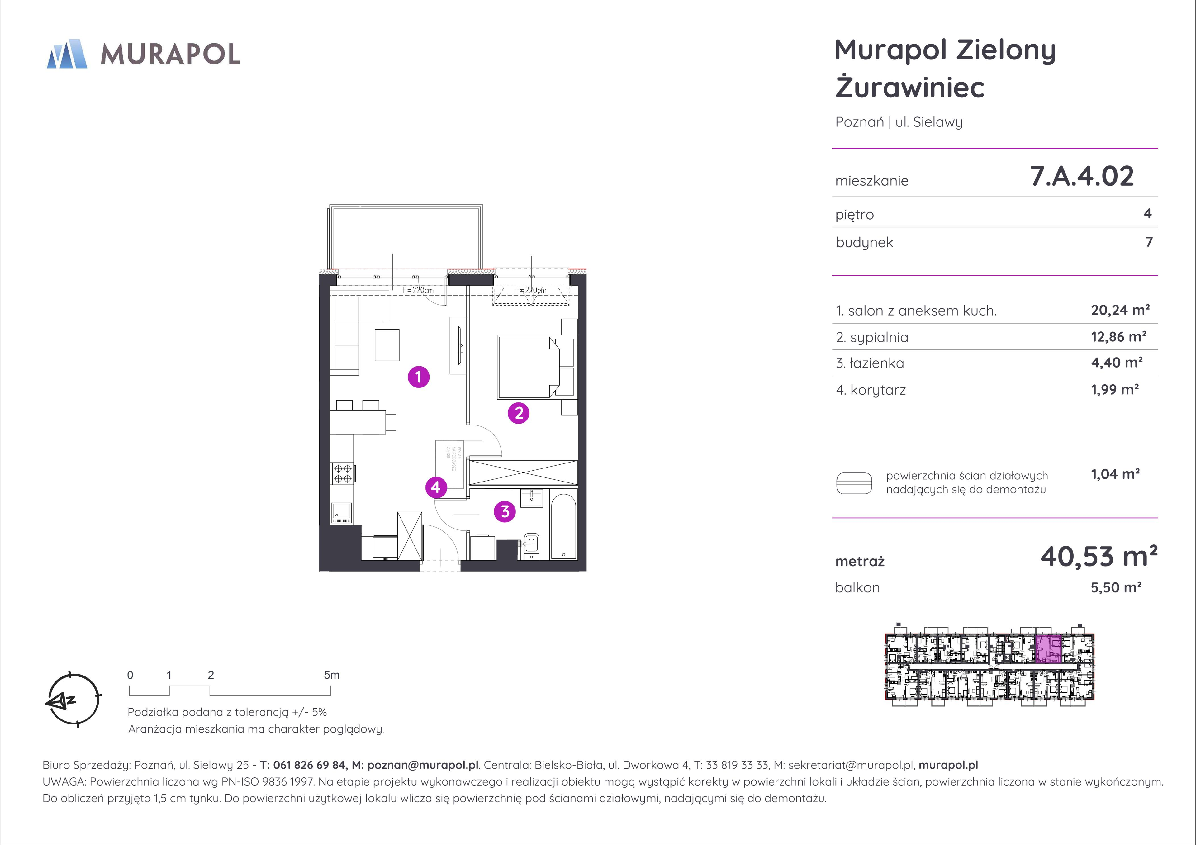 Mieszkanie 40,53 m², piętro 4, oferta nr 7.A.4.02, Murapol Zielony Żurawiniec, Poznań, Naramowice, ul. Sielawy-idx