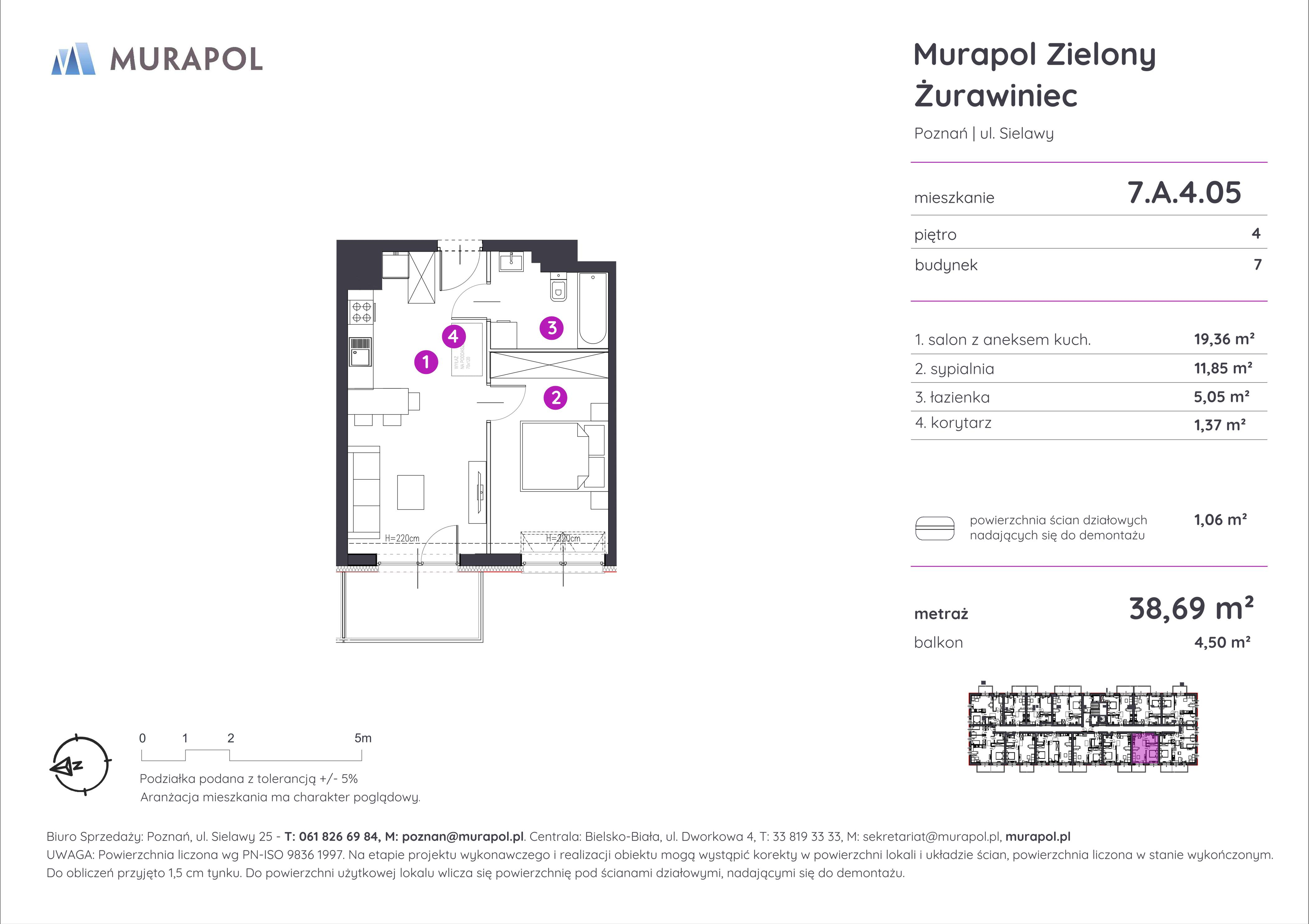 Mieszkanie 38,69 m², piętro 4, oferta nr 7.A.4.05, Murapol Zielony Żurawiniec, Poznań, Naramowice, ul. Sielawy-idx