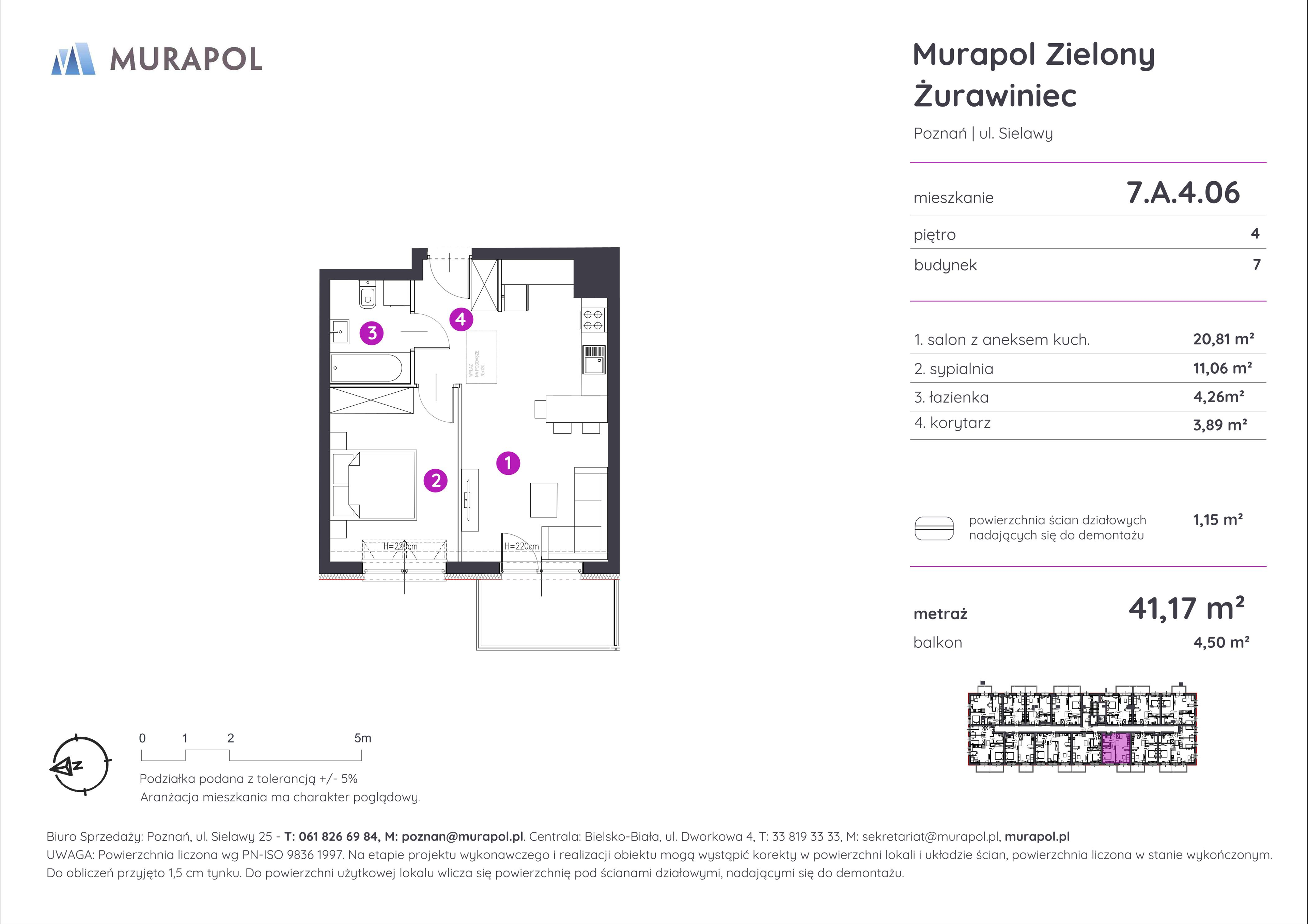 Mieszkanie 41,17 m², piętro 4, oferta nr 7.A.4.06, Murapol Zielony Żurawiniec, Poznań, Naramowice, ul. Sielawy-idx