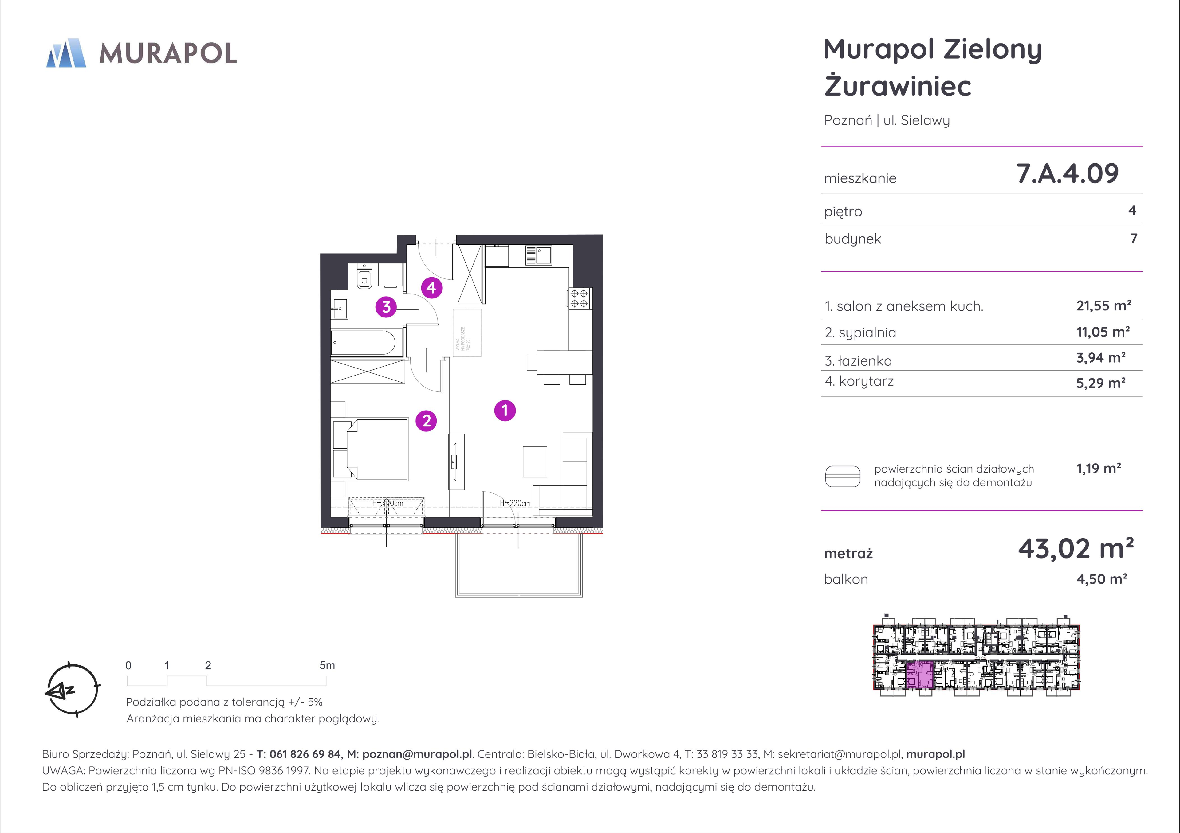 Mieszkanie 43,02 m², piętro 4, oferta nr 7.A.4.09, Murapol Zielony Żurawiniec, Poznań, Naramowice, ul. Sielawy-idx