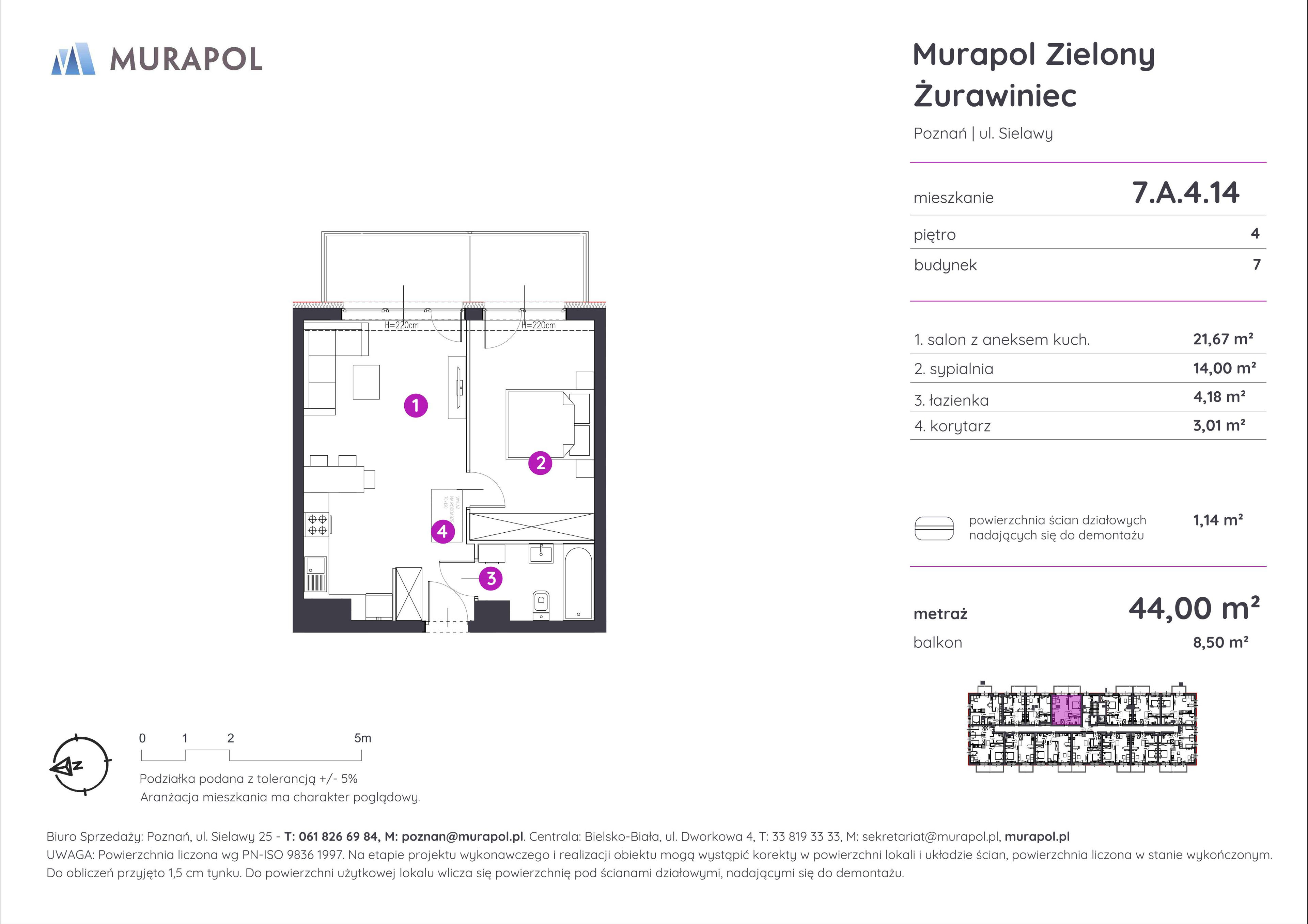 Mieszkanie 44,00 m², piętro 4, oferta nr 7.A.4.14, Murapol Zielony Żurawiniec, Poznań, Naramowice, ul. Sielawy-idx