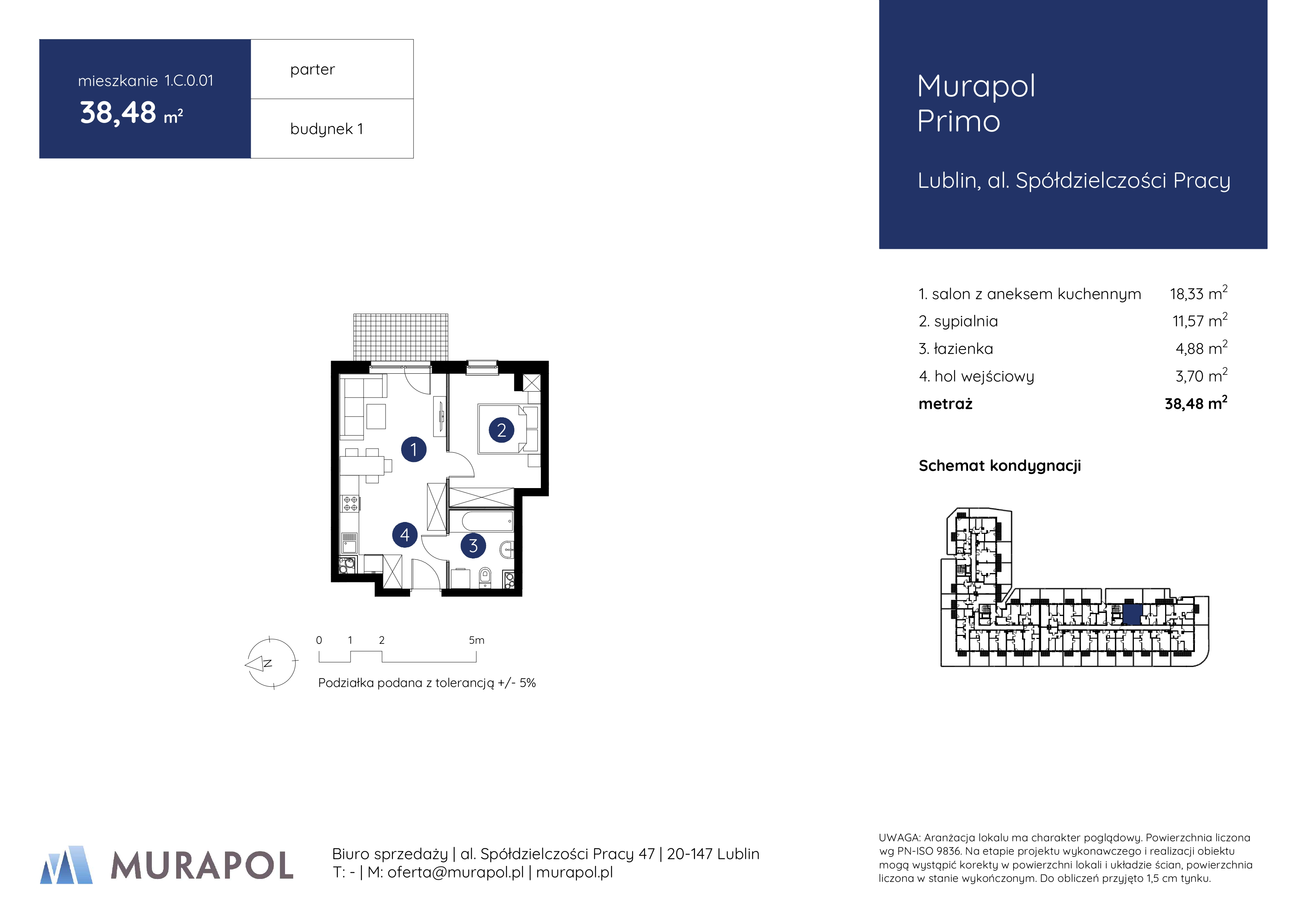 Mieszkanie 38,48 m², parter, oferta nr 1.C.0.01, Murapol Primo, Lublin, Ponikwoda, al. Spółdzielczości Pracy-idx