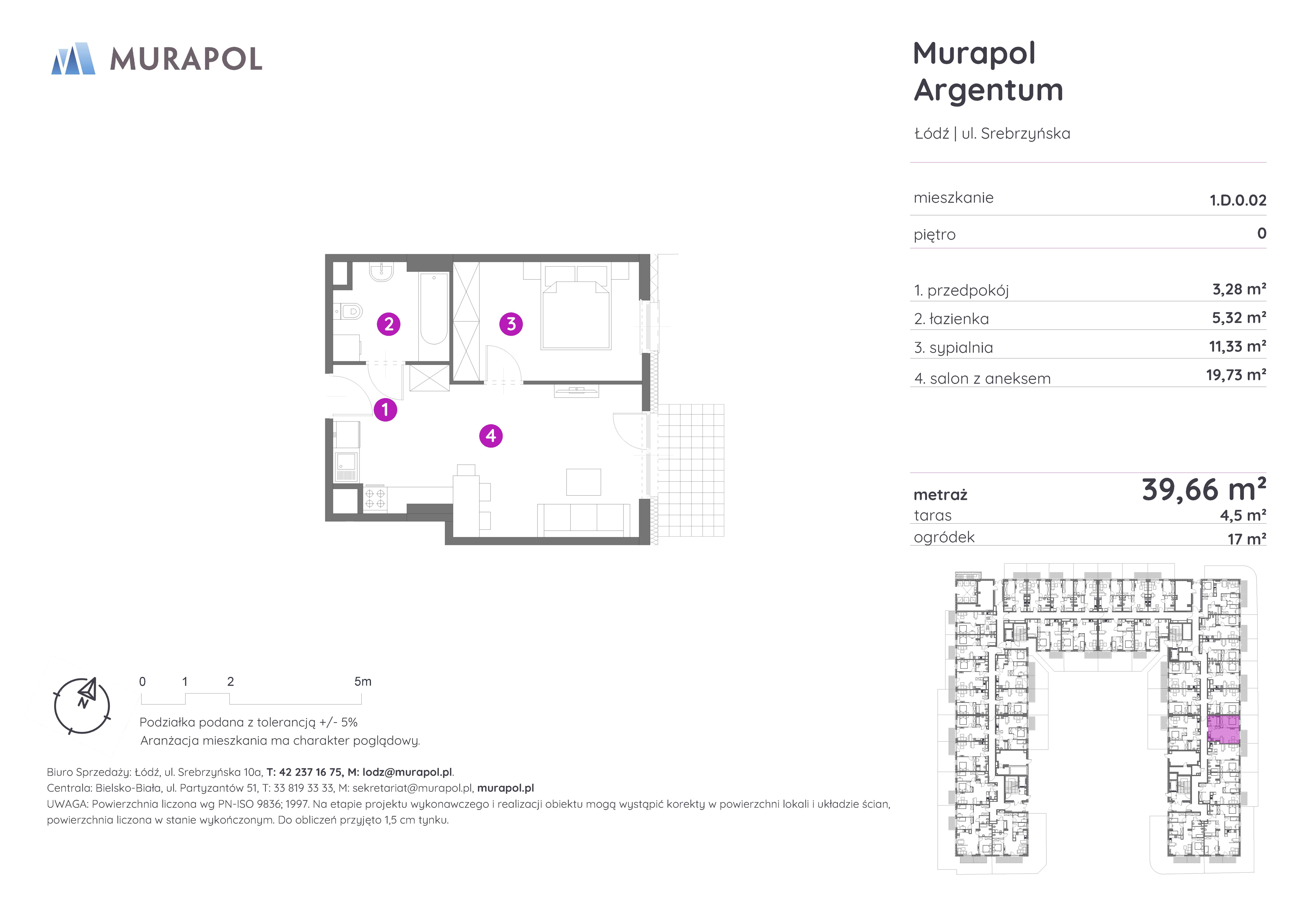 Mieszkanie 39,66 m², parter, oferta nr 1.D.0.02, Murapol Argentum, Łódź, Polesie, Stare Polesie, ul. Srebrzyńska-idx