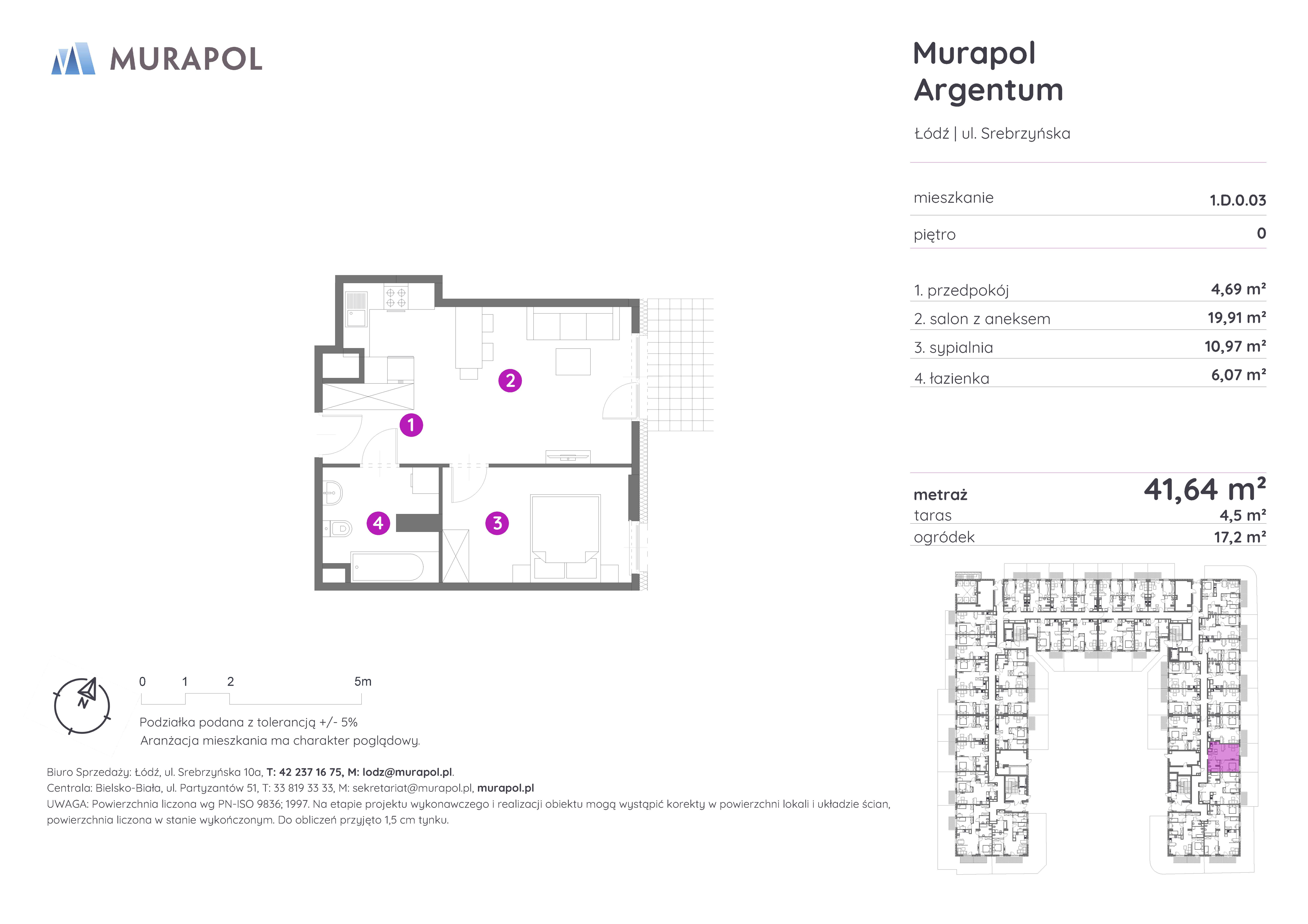 Mieszkanie 41,64 m², parter, oferta nr 1.D.0.03, Murapol Argentum, Łódź, Polesie, Stare Polesie, ul. Srebrzyńska-idx