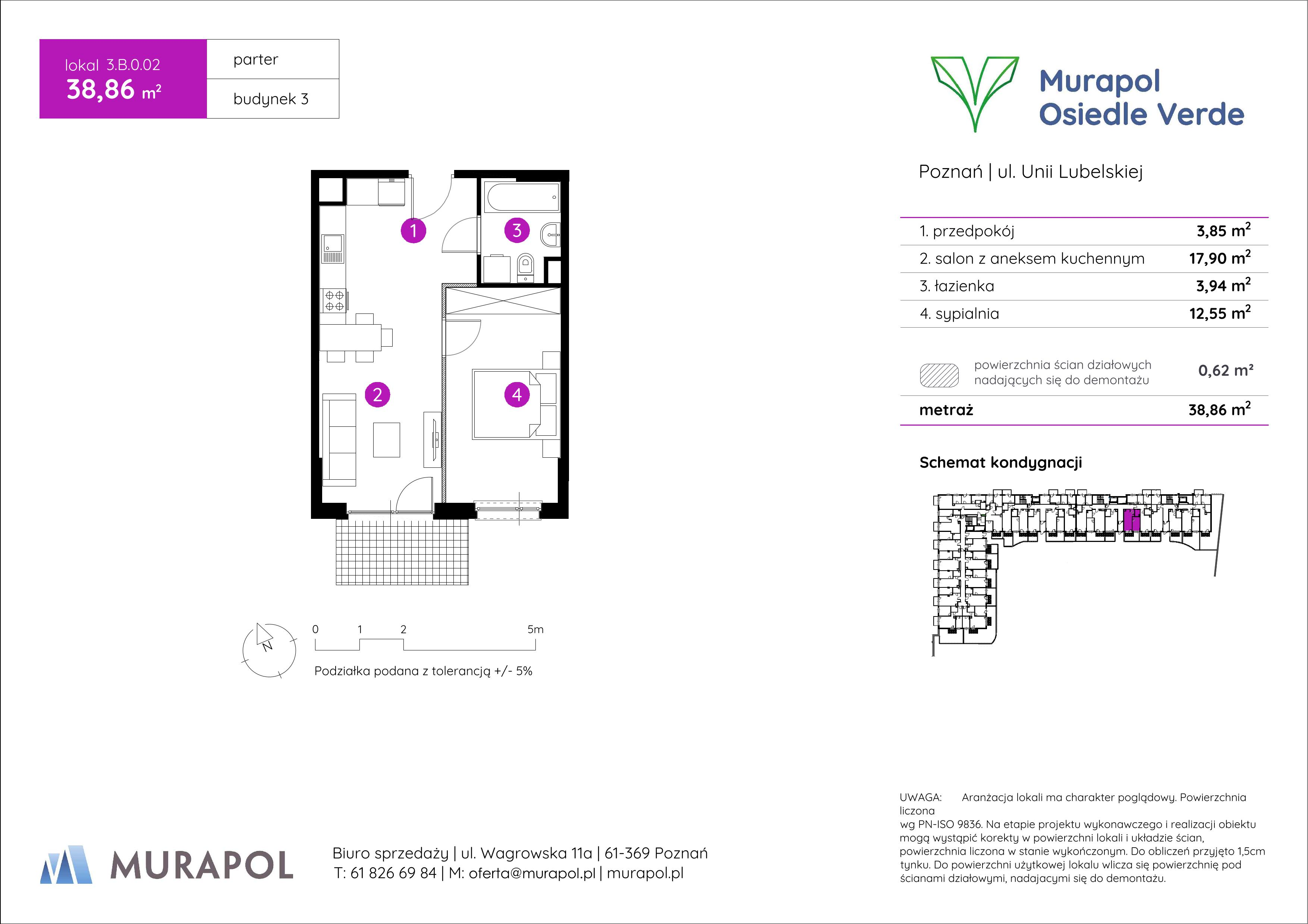 Mieszkanie 38,86 m², parter, oferta nr 3.B.0.02, Murapol Osiedle Verde, Poznań, Żegrze, Starołęka, ul. Wagrowska-idx